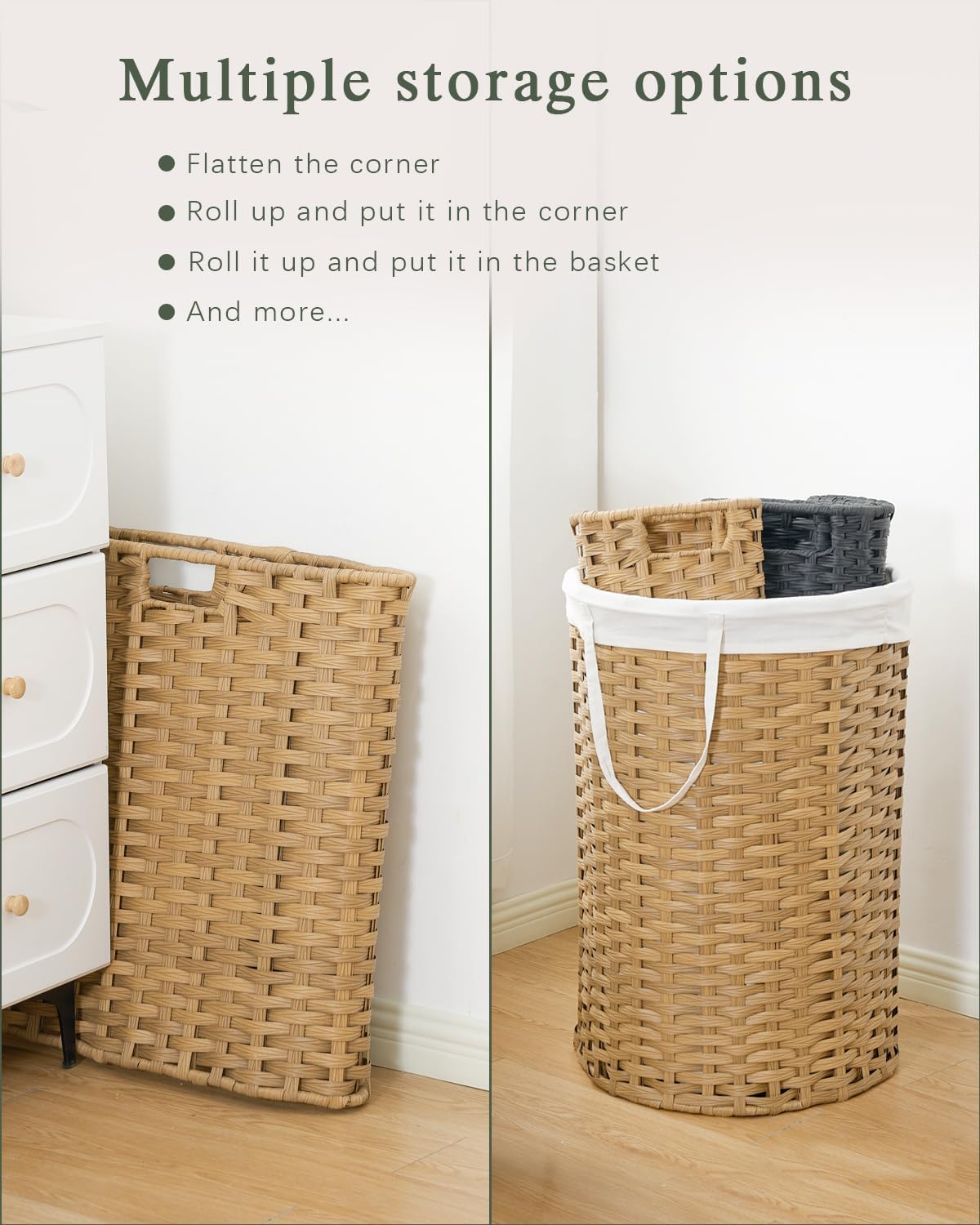 Laundry Basket with Lid Round Rattan Laundry Hamper with Lid and Handles 29.1 Gal (110 L) Handwoven Woven Basket with Removable Bags and 2 Mesh Bags for Bathroom Living Room Natural