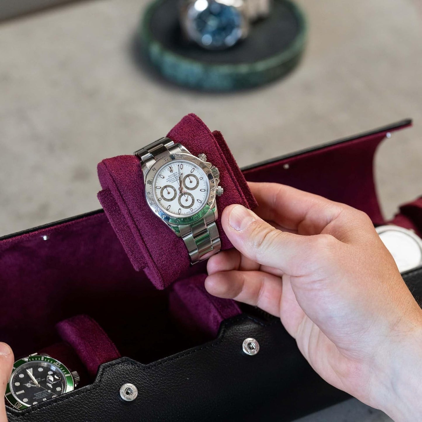 DailyWatch | Personalized Watch Roll Travel Case For 4 Watches - Handmade Genuine Leather Travel Case With Custom Engraving of Name or Initials - Black Cherry