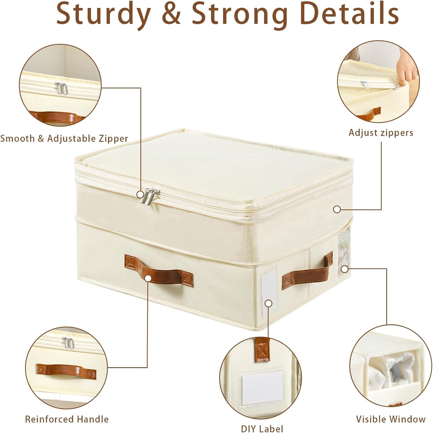 Bed Sheet Organizers and Storage, 4 Pack Linen Closet Organizers with Adjustable Zipper, Foldable Bedding Storage for Queen or King Size Bedsheets, Duvet Covers and Pillows