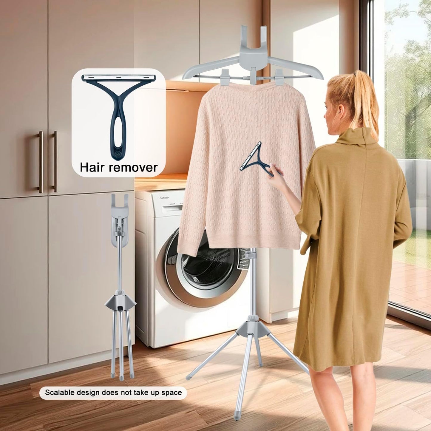 Foldable Garment Steamer Hanger Stand with Ironing Gloves, Adjustable Steamer Rack Included Lint Remover & Storage Bag 2 Clips for Suits Shirts Coats Portable Travel Home Use