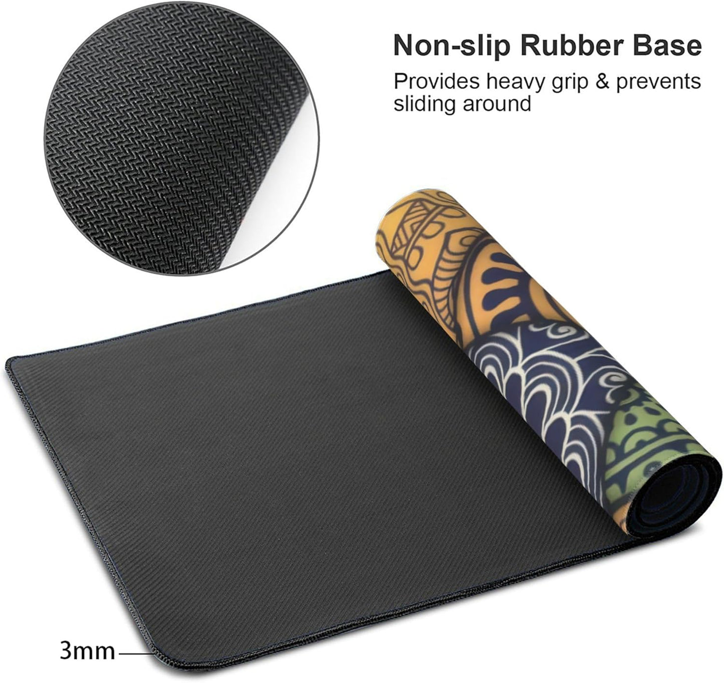 Bohemian Mandala Tile Large Mouse Pad, Vintage Aesthetic Gaming Desk Mat, XXL Keyboard Desk Pad Mat for Desktop, 35.4"x15.7" Non-Slip Base Big Mousepad with Stitched Edges