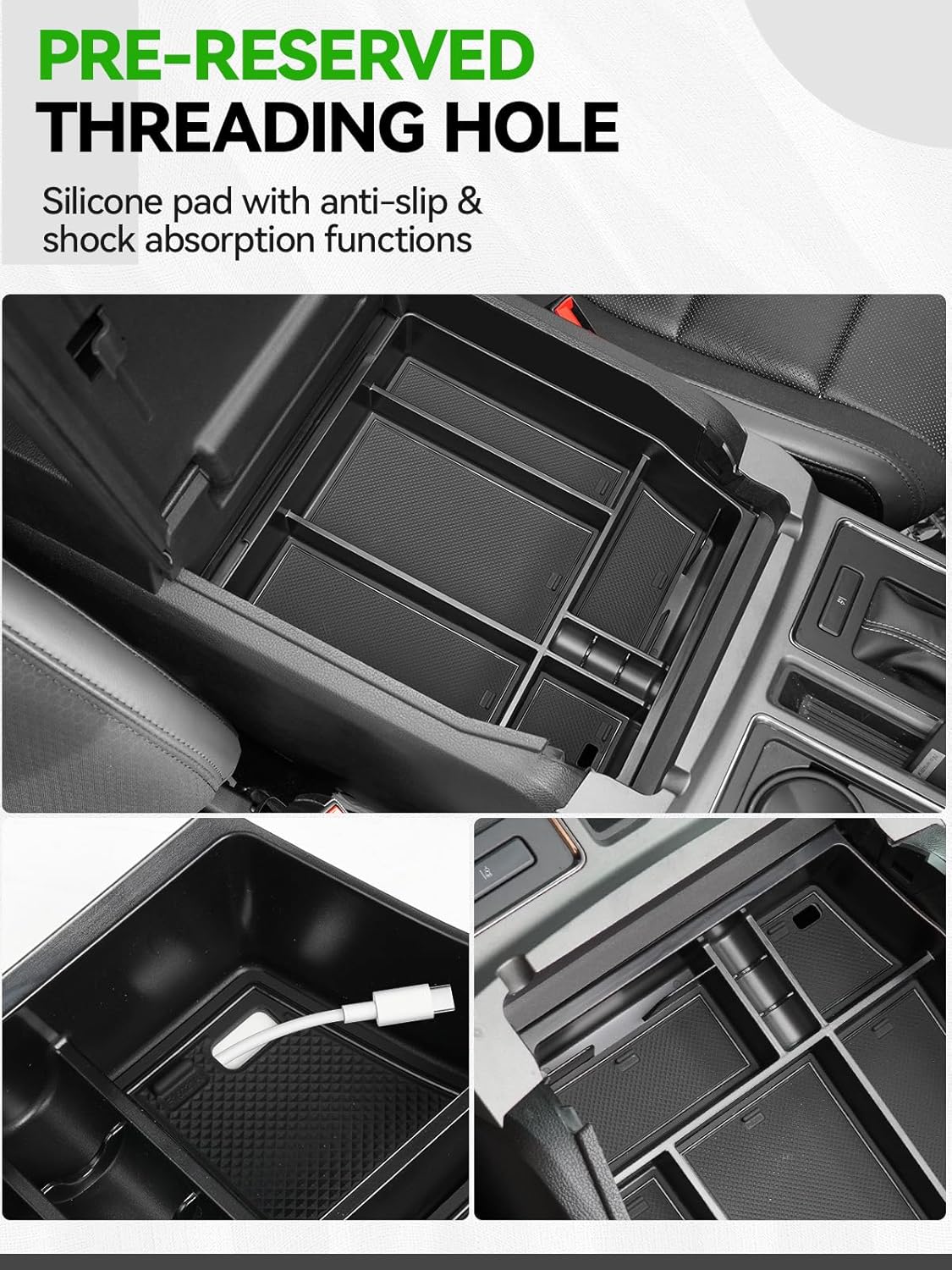 ELECFRESH 2PCS Center Console Organizer for 2024 2023 2022 2021 Ford F150 Accessories, Armrest Storage Box and 16-Compartments Divider for Ford F150