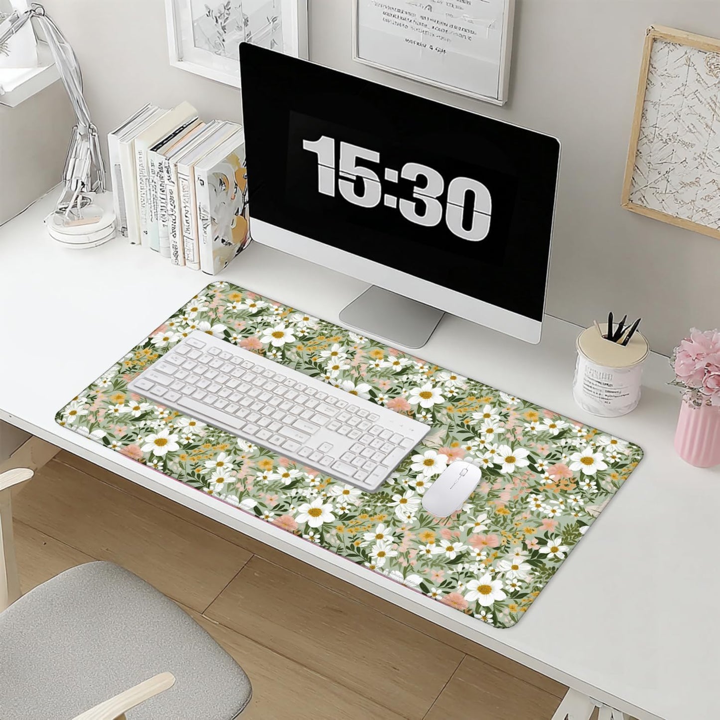 Rustic Wildflower Floral Large Mouse Pad 31.5x15.7inch, Cottagecore Botanical Flower Large Extended Computer Desk Mat Mousepad for Keyboard and Mouse, Floral Desk Accessories