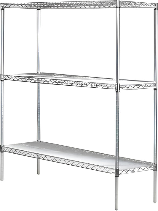 Omega 18" Deep x 48" Wide x 54" High 3 Tier Chrome Starter Shelving Unit