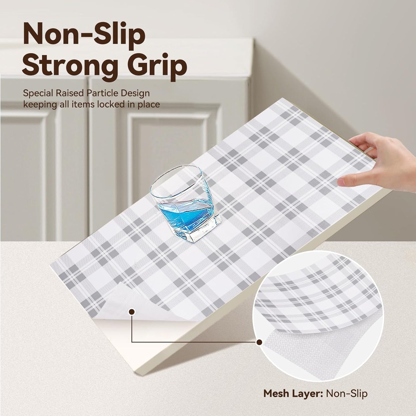 Drawer Shelf Liner for Kitchen Cabinets, Non Adhesive Slip Resistant Shelf Paper Easy to Clean, Strong Grip Thickened Waterproof Washable Mats for Pantry Shelves Cupboard Dresser(Grey, 17 in x 40 FT)