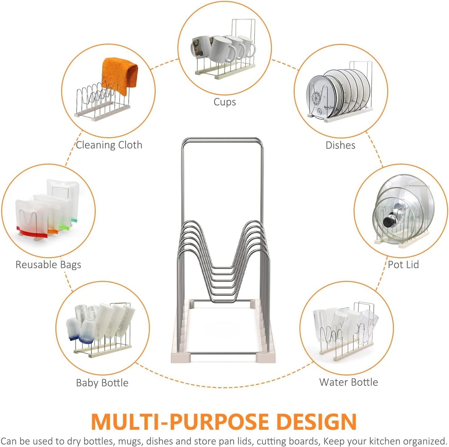 Reusable Bag Drying Rack, Silicone Bag Drying Rack, Dryer Rack for Ziplock Gallon, Snack, Sandwich Bags, Bottle Dryer Rack for Cup & Glasses,Pan Lid & Cutting Board Organizer