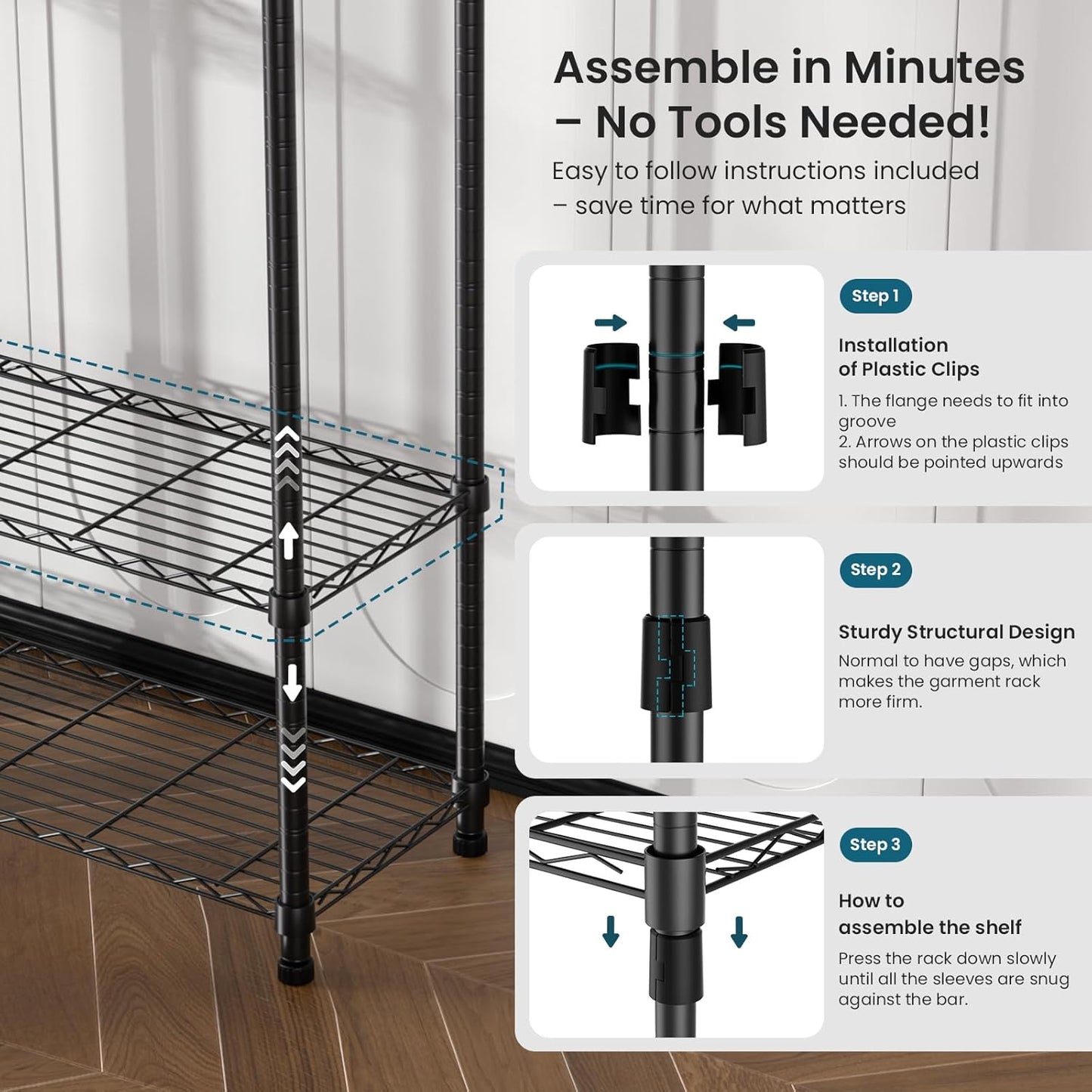 Garment Rack Heavy Duty Clothes Rack Adjustable Freestanding Metal Portable Wardrobe Closet Rack with Shelves for Hanging Clothes - 72" L x 14" W x 75" H, Black