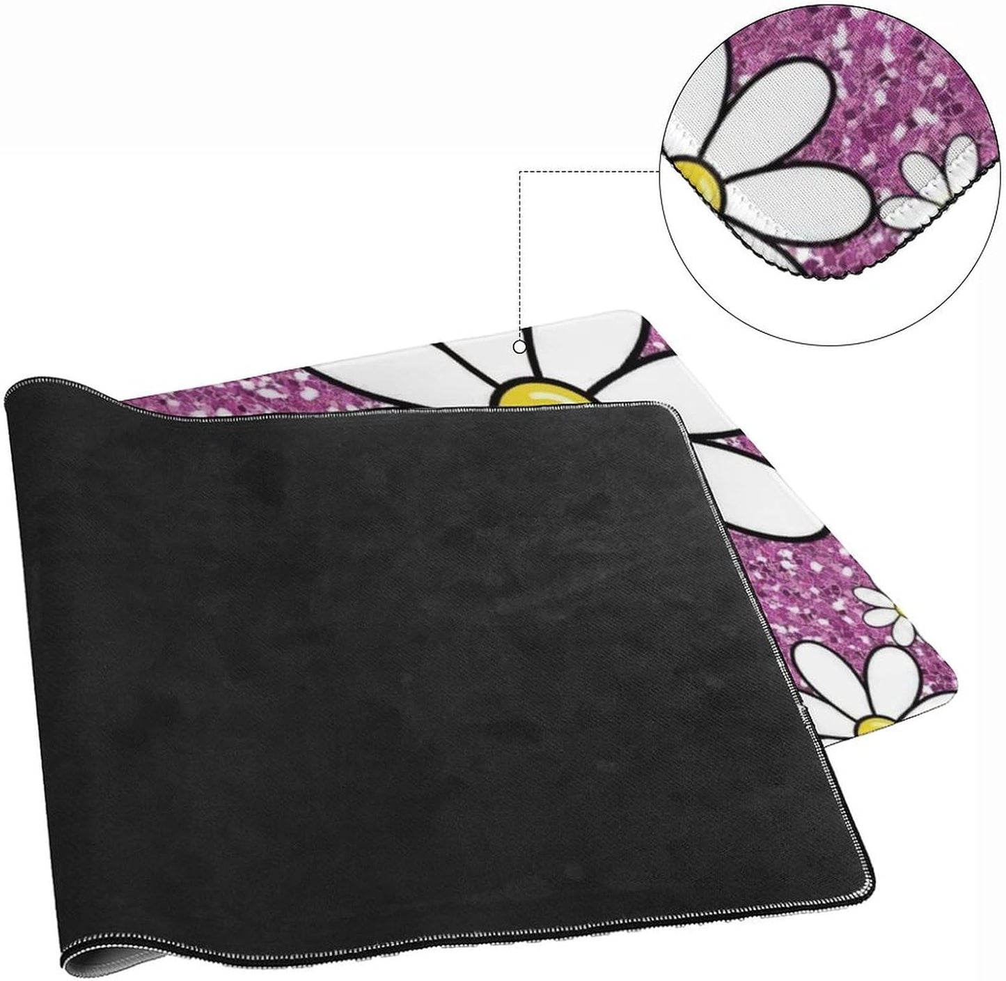 Purple Sparkling Daisy Large Mouse Pad, Flowers Gaming Desk Mat, XXL Keyboard Desk Pad Mat for Desktop, 35.4"x15.7" Non-Slip Base Big Mousepad with Stitched Edges