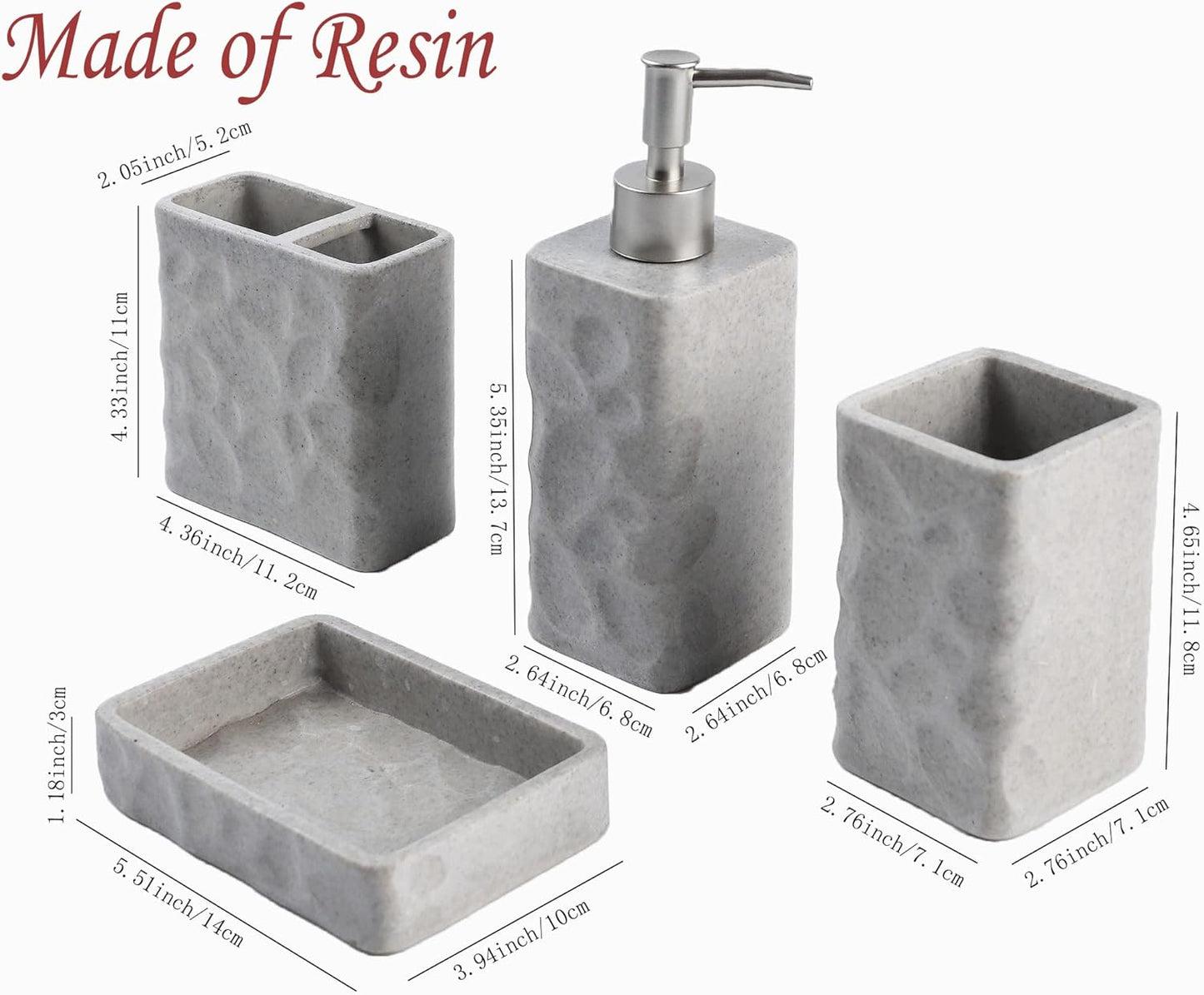 Hymmah Bathroom Accessories Set,Toothbrush Holder,Farmhouse Bathroom Decor,4 Pcs Resin Gift Set Apartment Necessities, Contain Toothbrush Cup,Soap Dispenser,Soap Dish,Tumbler