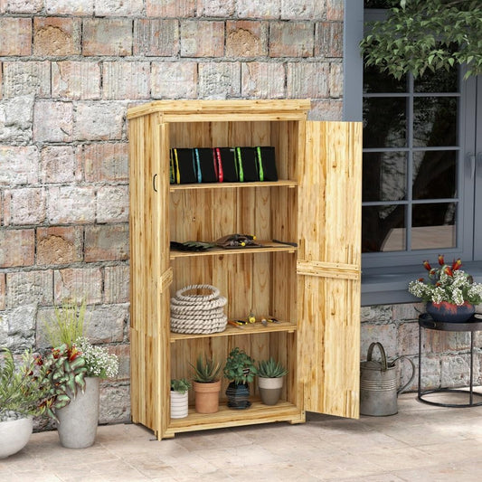 Wooden Garden Storage Shed with Waterproof Galvanized Roof and Lockable Door for Outdoor Tool and Toy Organization
