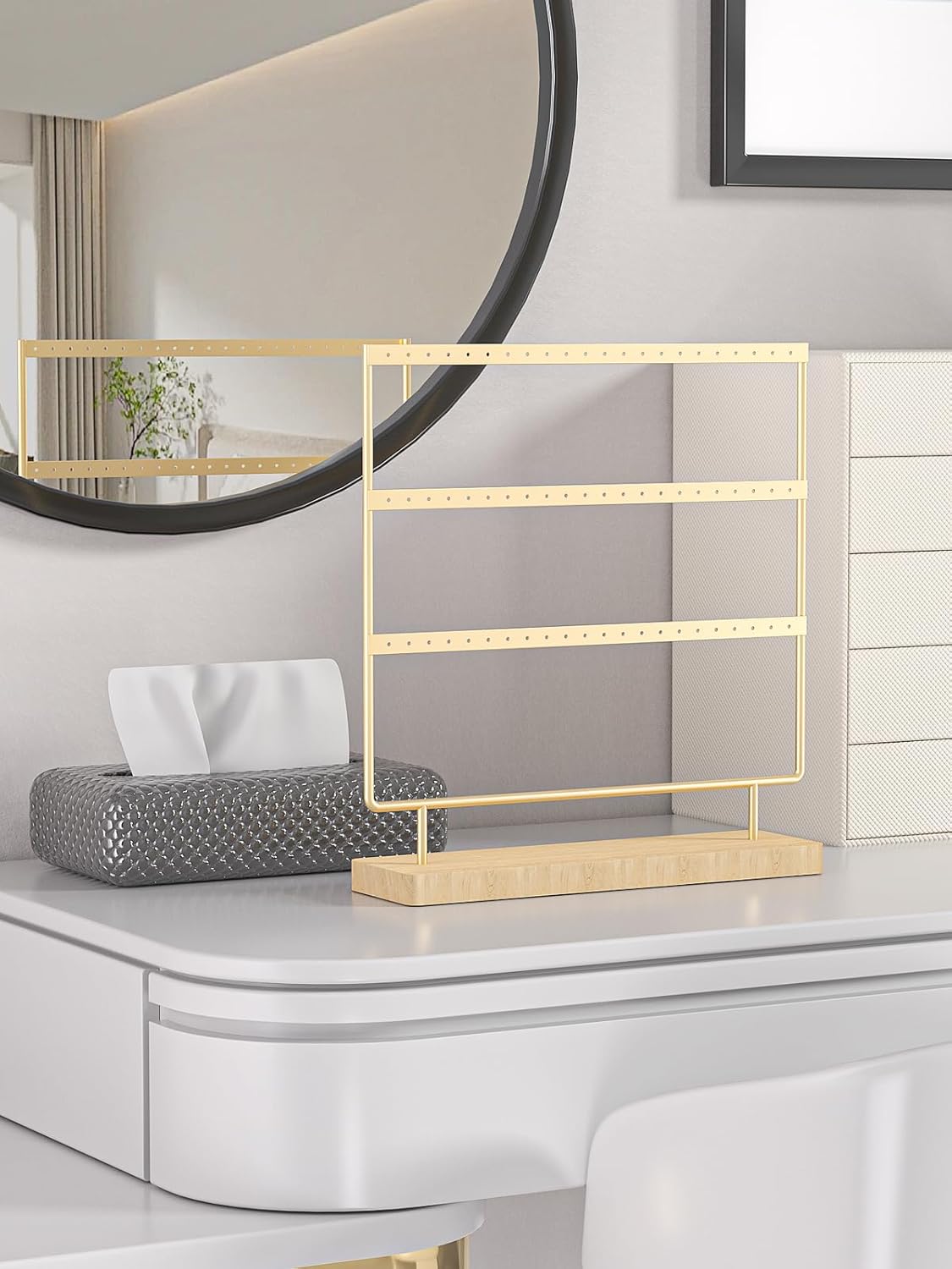 Earring Holder Organizer,Pierced Large Earrings Display Stand For Selling,Small Stud Earring Organizer Rack,Hoop Earring Storage Hanger Tree (Golden, 3 tier)