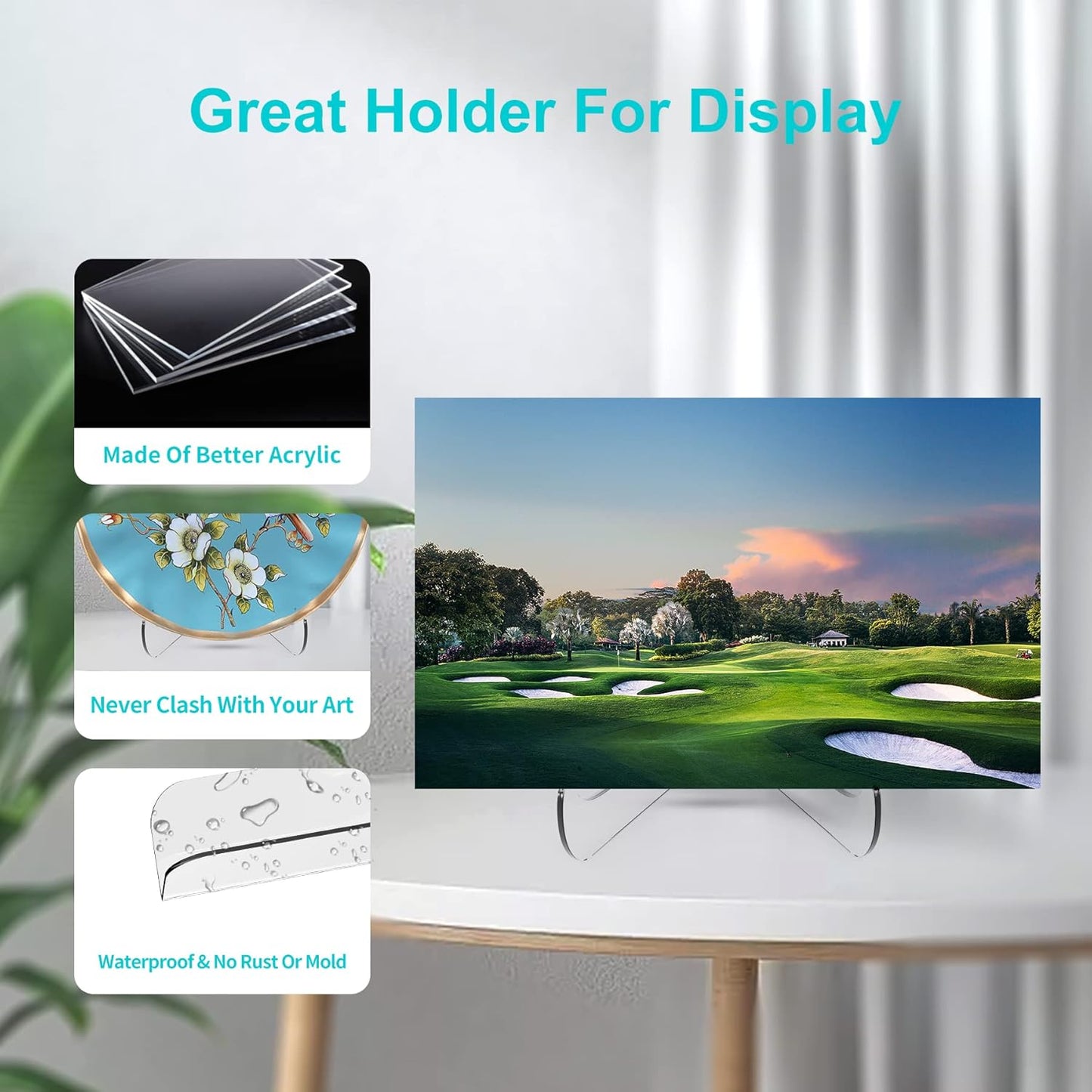 Boloyo 60-Degree Angle Acrylic Plate Display Stand , 6 Inch 5PC Clear Acrylic Display Holder Easel Base for Home Office Kitchen School Art Display