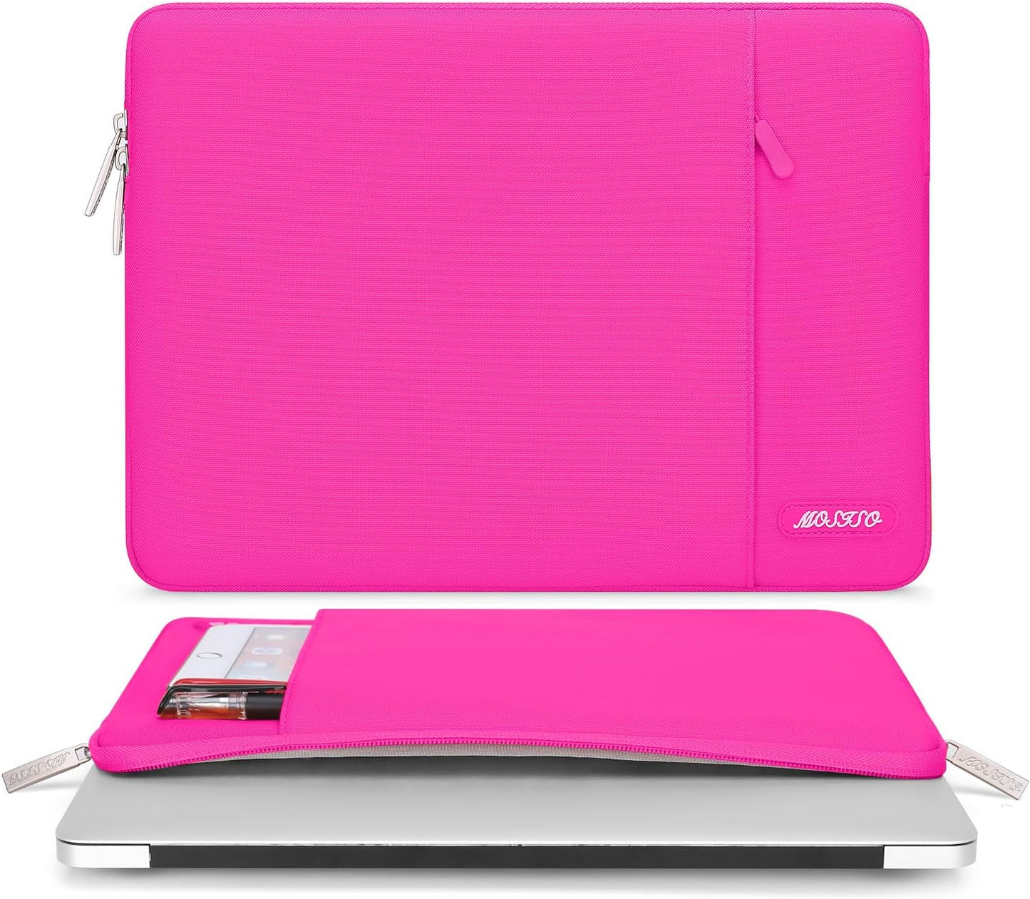 MOSISO Laptop Case 14 inch, 14 inch Laptop Sleeve Compatible with HP Lenovo Dell ASUS Acer, HP Stream, Dell Latitude, Lenovo IdeaPad, Polyester Vertical Computer Sleeve Bag with Pocket, Bright Rose