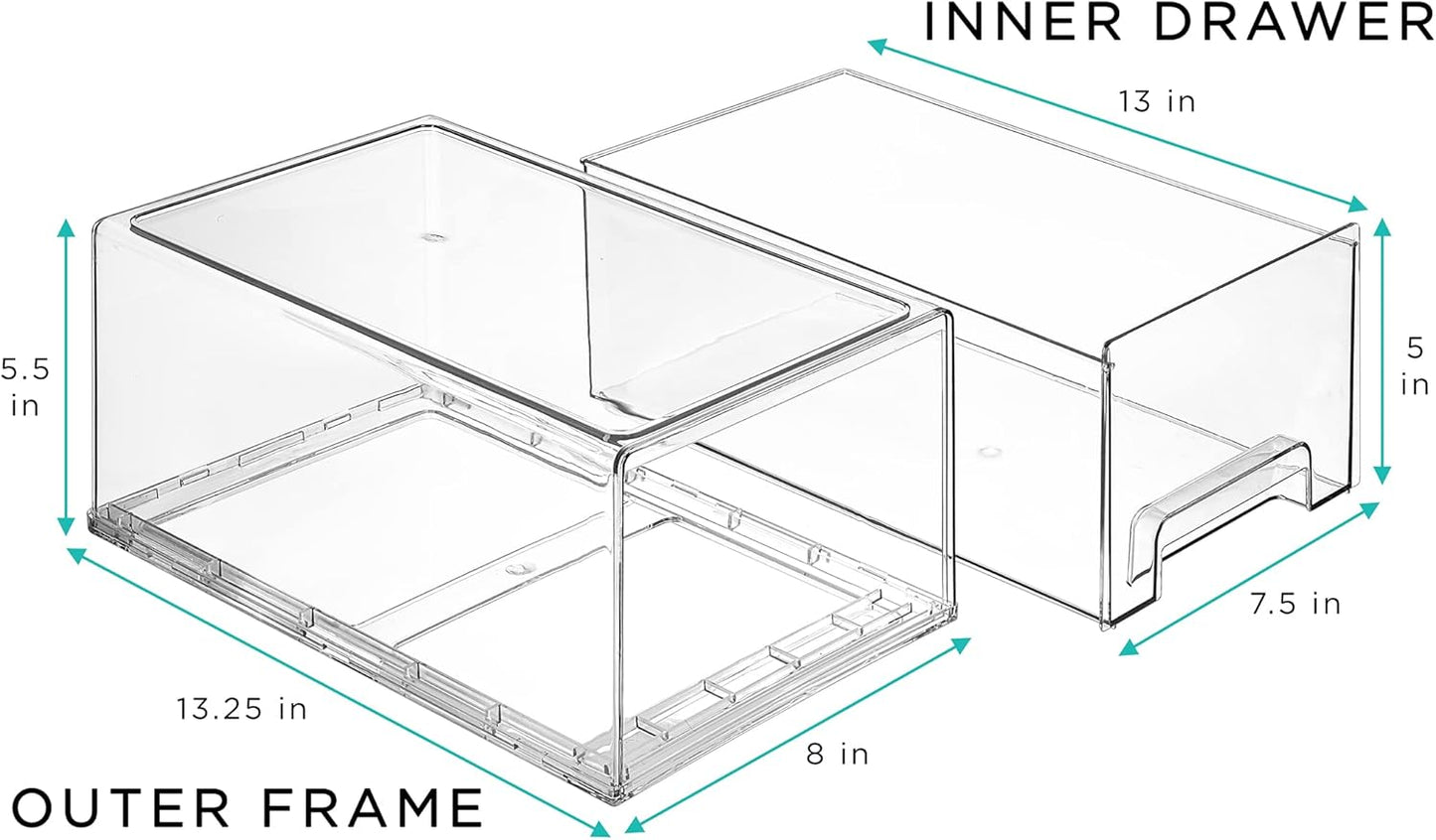 Sorbus Large Clear Stackable Storage Drawers – 4-Pack Plastic Organizer Bins with Handles – Stackable Pull-Out Storage Drawers for Closet, Pantry, Office, Bathroom, Craft, and Toy Organization