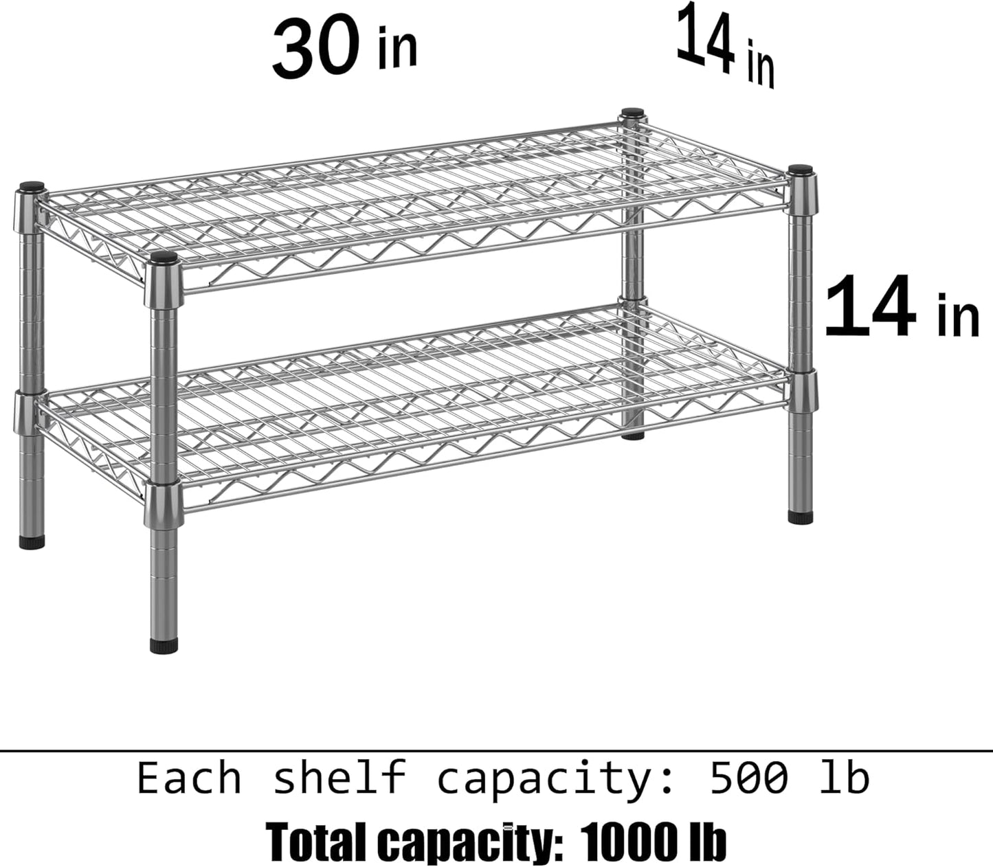 14" Deep x 30" Wide x 14" Height Wire Shelving Kit | 2-Tier | NSF Commercial Storage Rack Unit