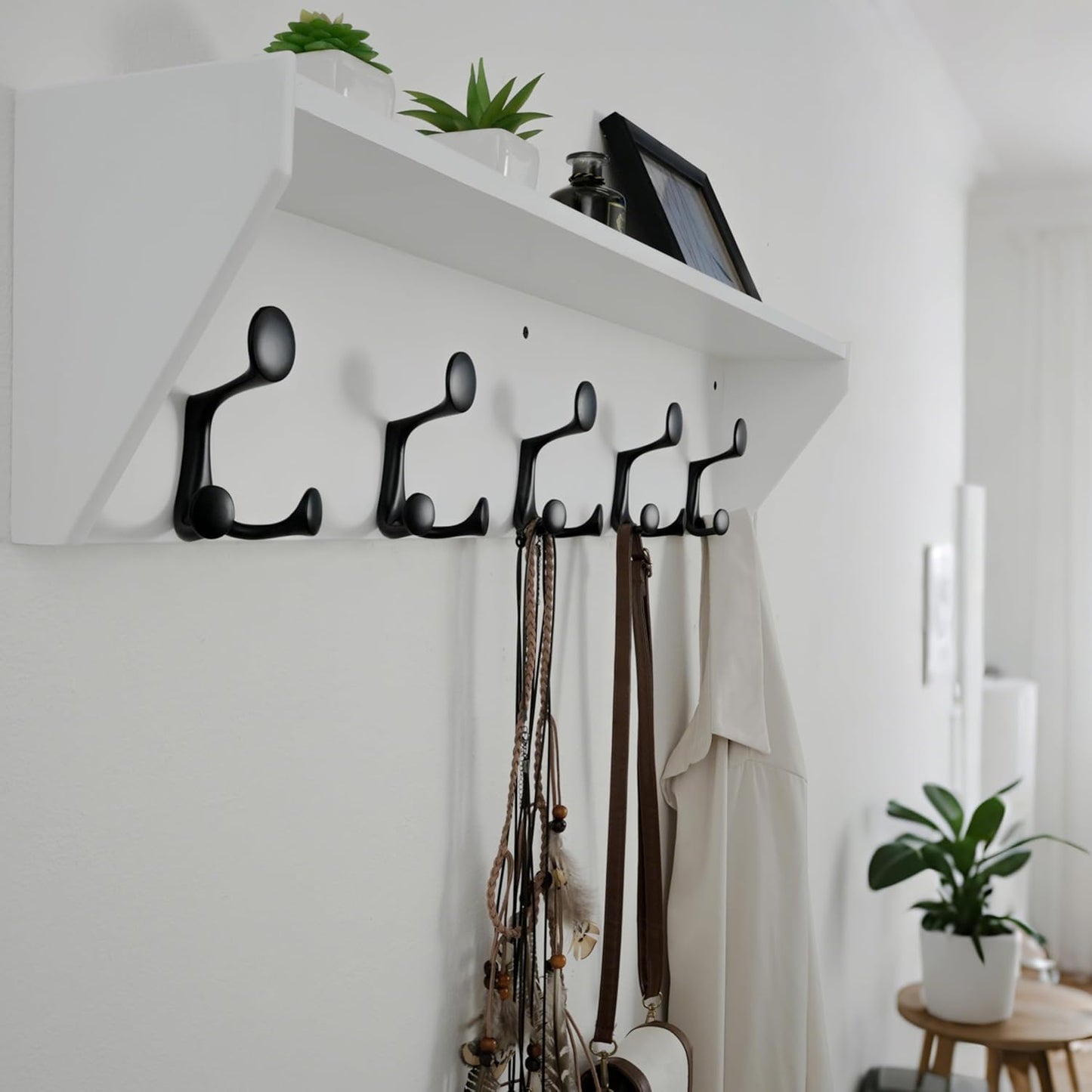 WEBI Wall Shelf with Hooks Underneath,35” Long Wall Mounted Coat Rack with Shelf,Entryway Coat Rack with 5 Triple Hooks for Hanging Coats,Jacket,Hallway,Bedroom,Mudroom,White