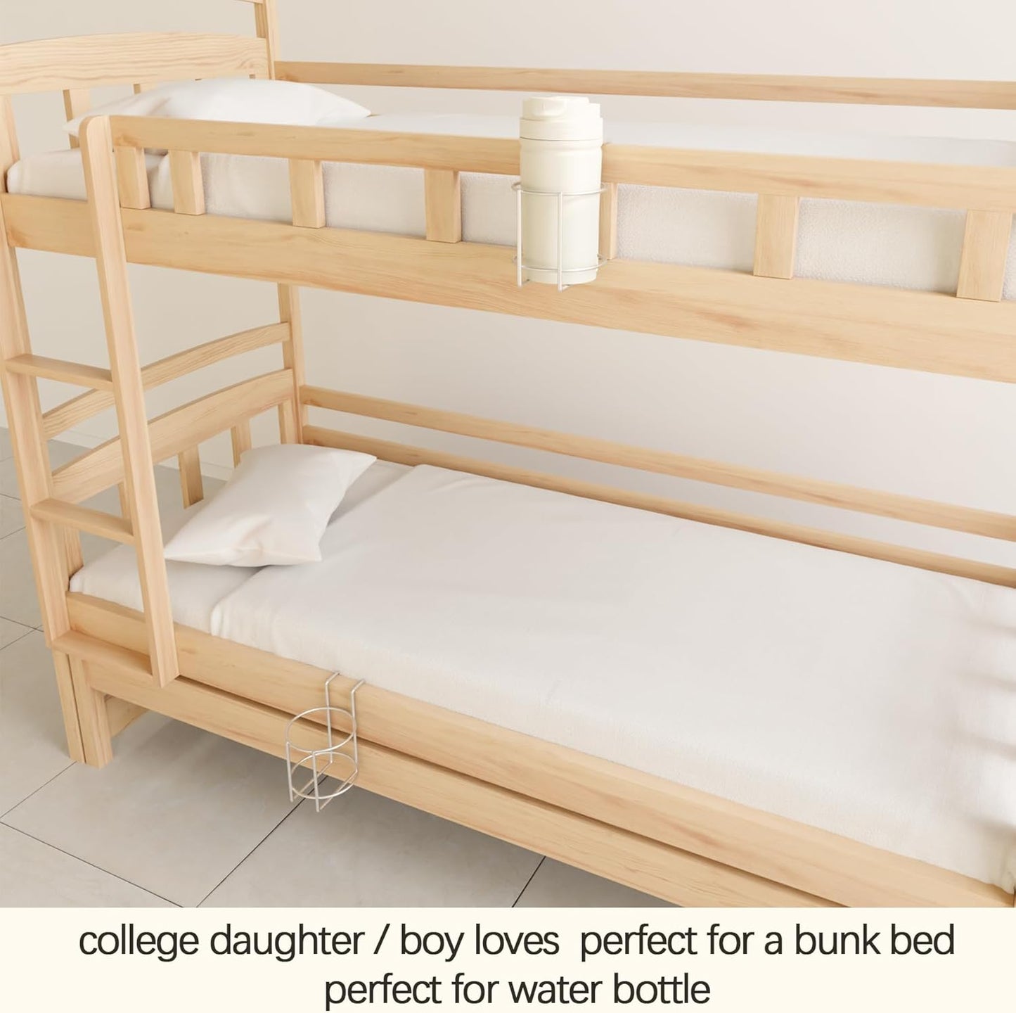 Bed Cup Holder(Diameter: 3.3IN) Drink Holder Water Bottle/Glass Organizer for 2.5 * 2.5" Square Columns Wood Dorm Room Bunk Bed Crib, Metal Toddle Bed,Loft Bedside, Headbed