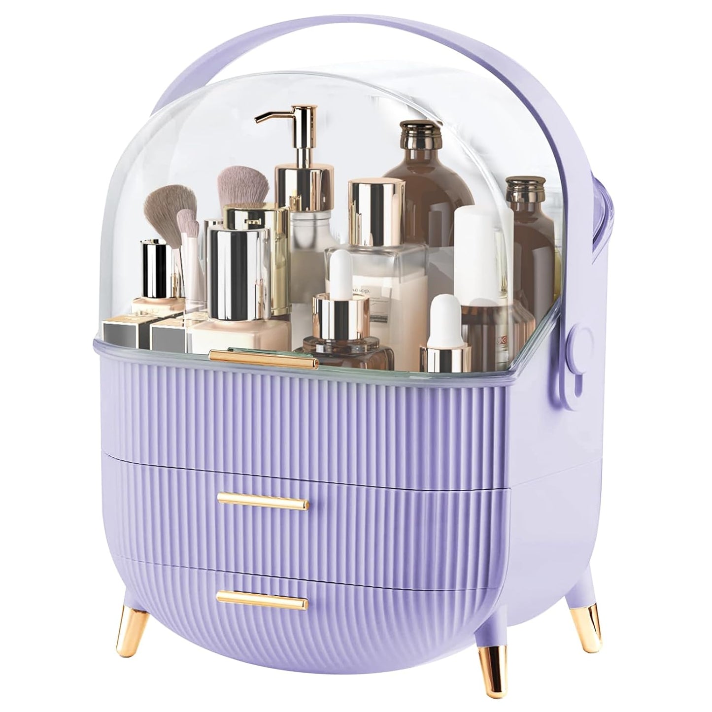 Makeup Organizer for Vanity, Make up Organizers and Storage, Cosmetics Skincare Organizers with Lid and Drawers, Cosmetic Display Cases for Countertop, Bathroom, Dresser, Ideal Gifts for Women(Purple)