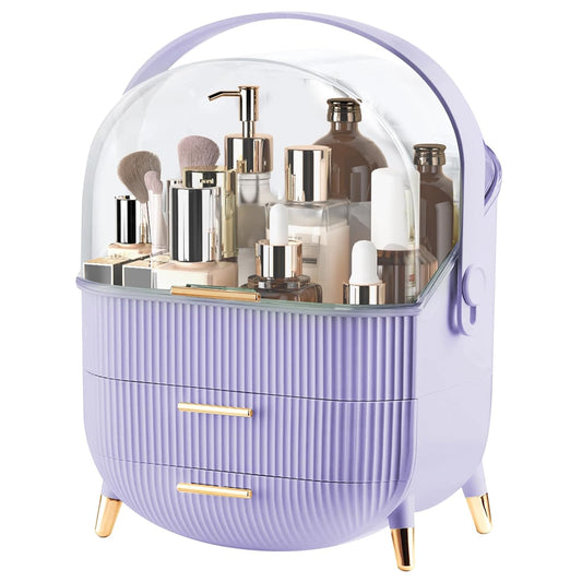 Makeup Organizer for Vanity, Make up Organizers and Storage, Cosmetics Skincare Organizers with Lid and Drawers, Cosmetic Display Cases for Countertop, Bathroom, Dresser, Ideal Gifts for Women(Purple)