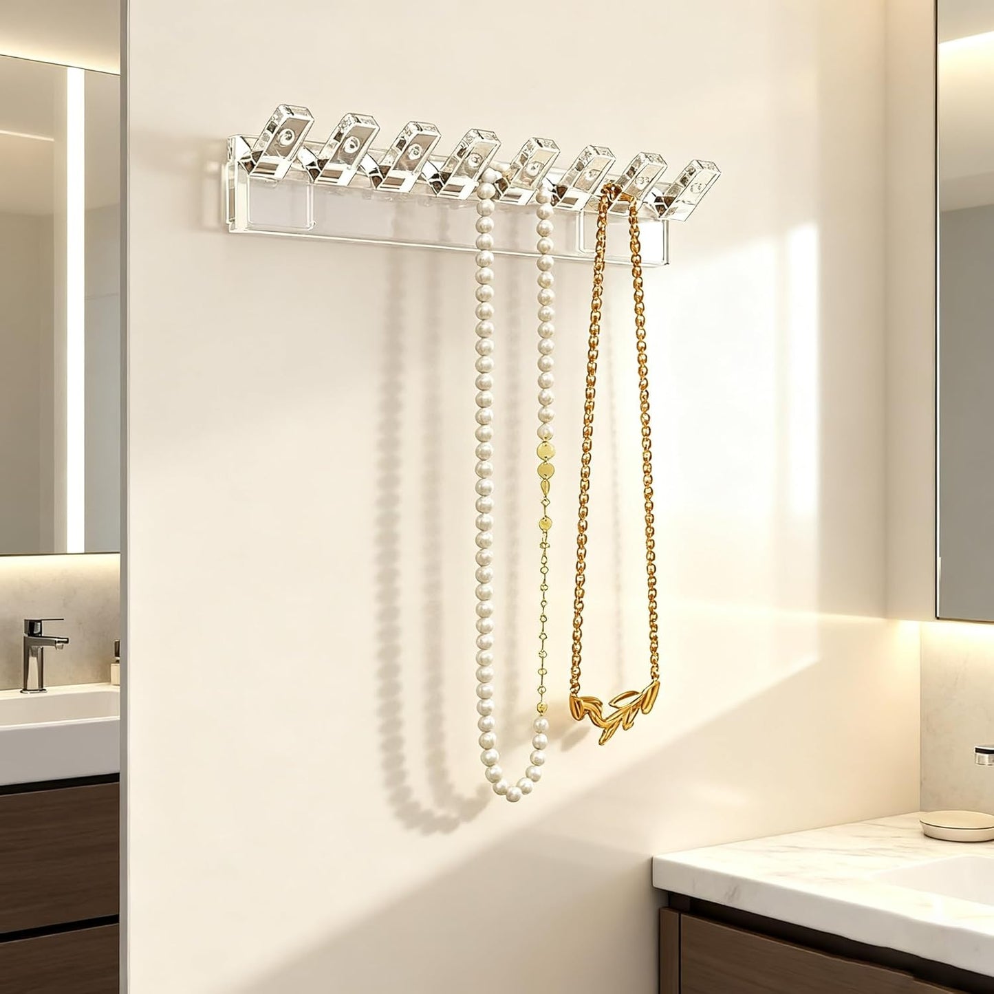 6 Pack Acrylic Necklace Hanger Wall Mounted Necklace Organizer Hanging Jewelry Organizer with 48Hooks for Necklaces, Earrings and Bracelets