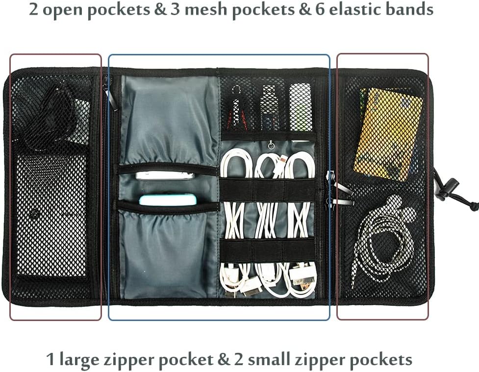 ProCase Electronic Organizer Cord Pouch, Travel Cable Charger Phone Accessories Bag Organizer Roll up Tech Carrying Case for USB Cables SD Memory Cards Earphone Flash Hard Drive -Green