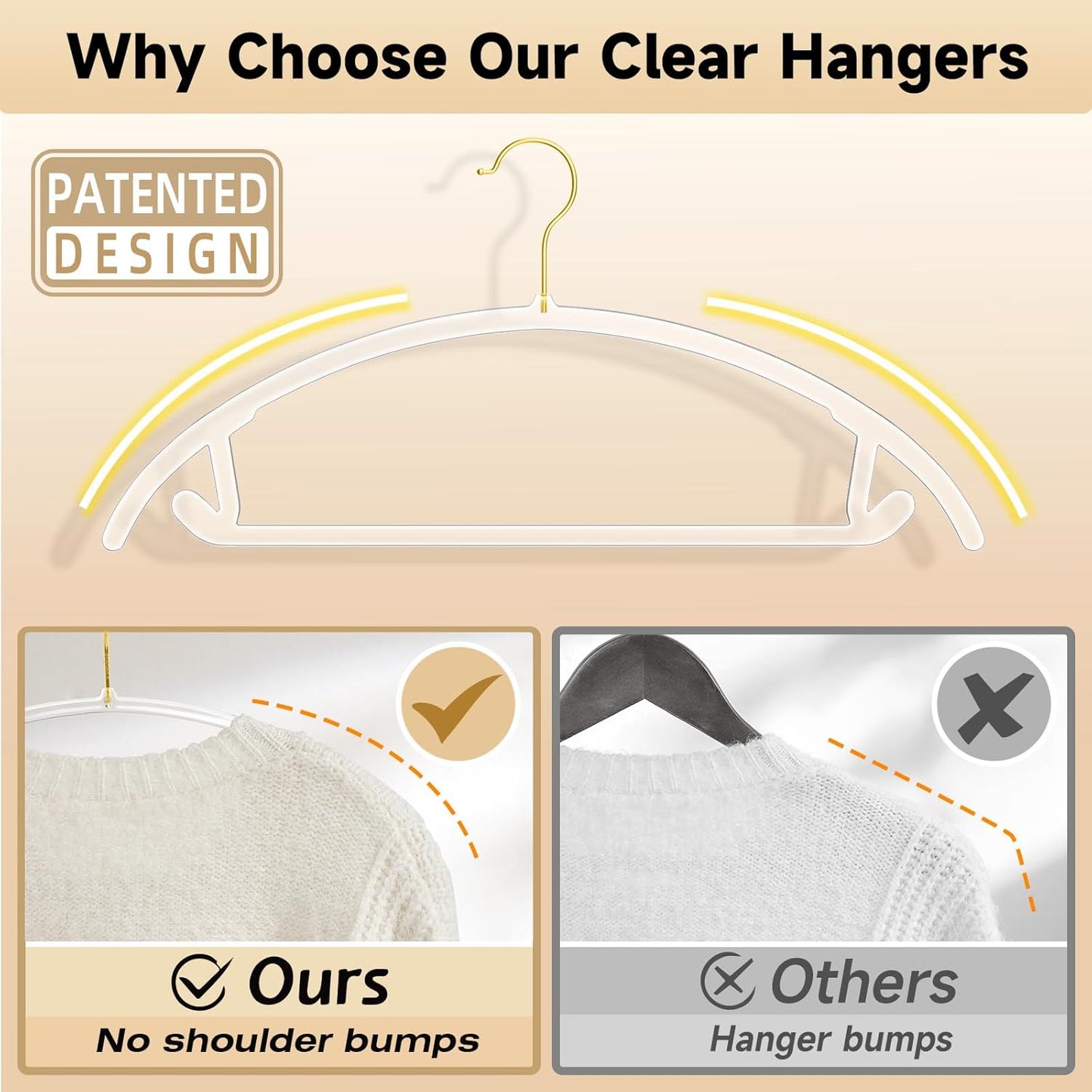 MIZGI Premium Clear Hangers (Pack of 50) Heavyduty-Acrylic No Shoulder Bump Suit Hangers - Space Saving Clothes Hangers,Rounded Hanger for Coat,Sweater,Jackets,Pants