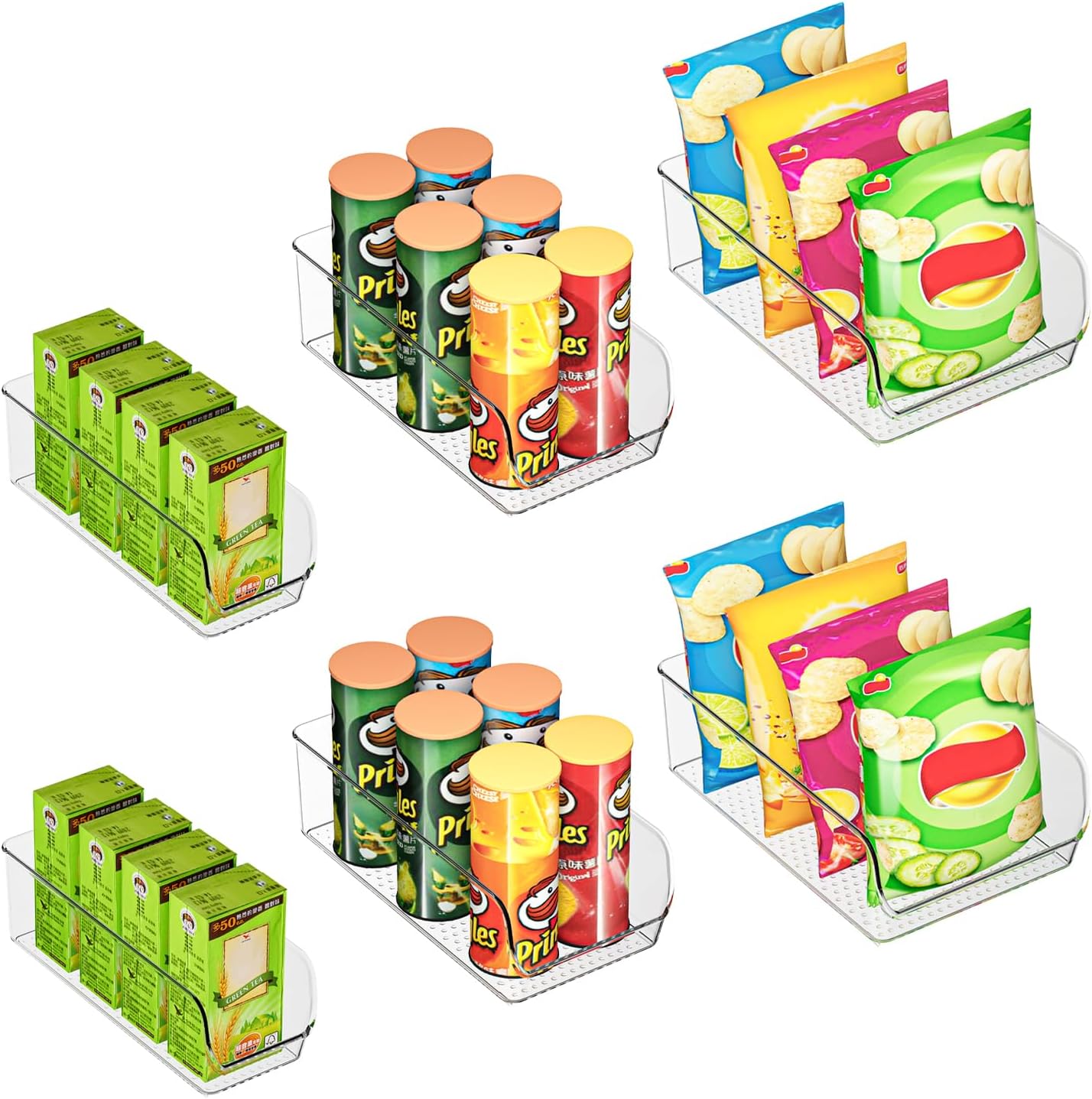Ettori Set of 6 Clear Plastic Storage Bins - The Ultimate Pantry Organizers and Storage Solution for Kitchen, Cabinet, and Refrigerator Organization