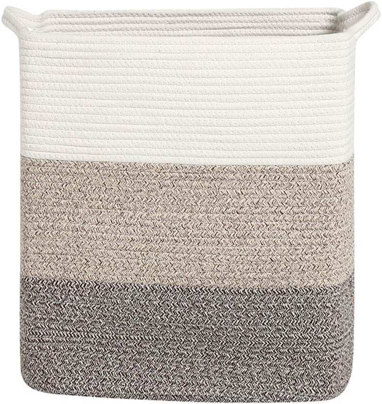 Tall Laundry Basket With Handles,Woven Cotton Rope Big Laundry Hamper Sorters,Versatile Storage for Dirty Clothes,Baby Toys,and Blankets in Bathroom, Nursery,and Living Room (Gradient Brown, 80L)