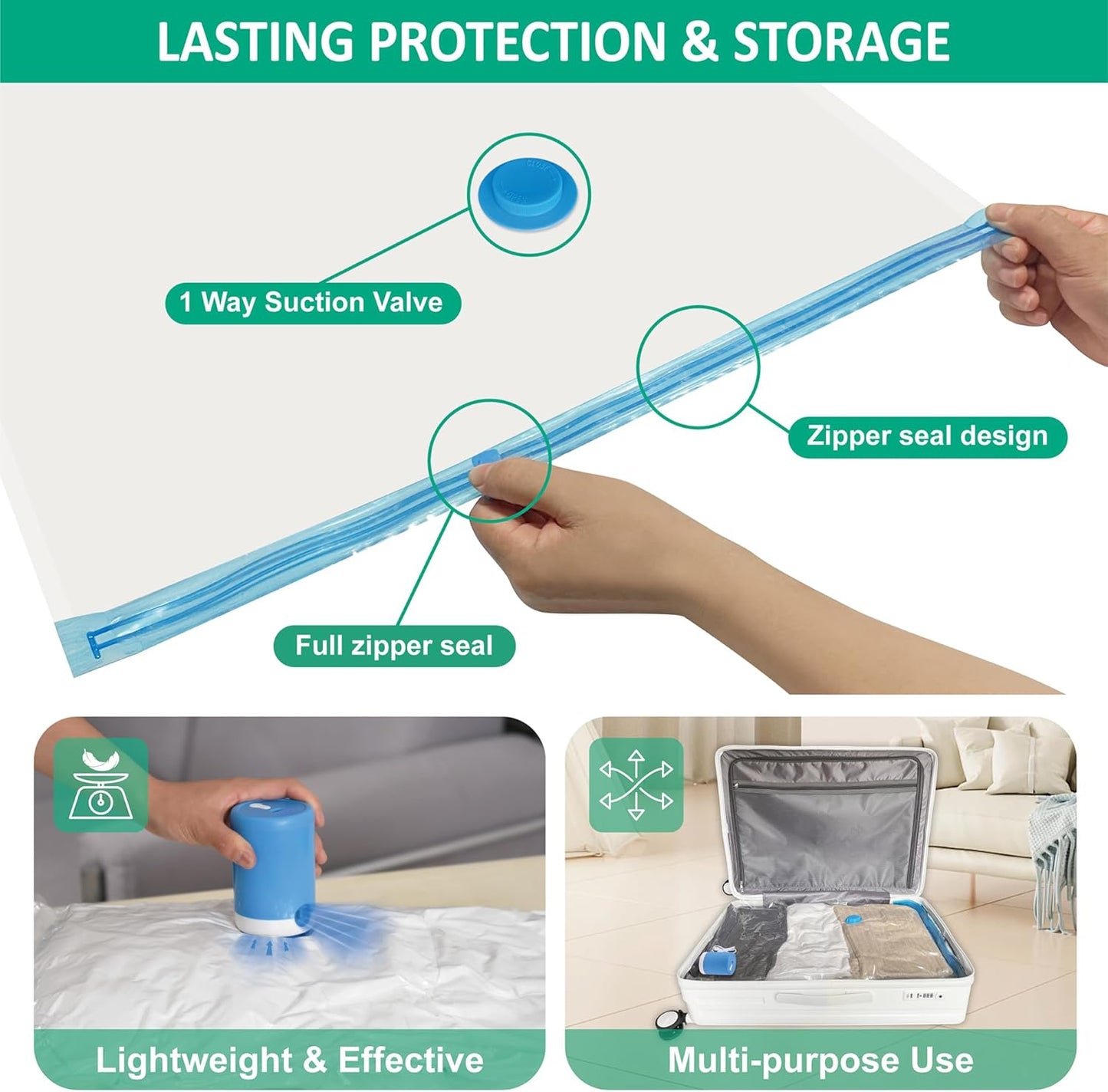 6 Pack Travel Vacuum Storage Bags with Rechargeable Wireless Electric Pump for Luggage, Suitcase, Carry-on Size Vacuum Seal Compression Space Saver Bags for Clothes and Clothing Travel