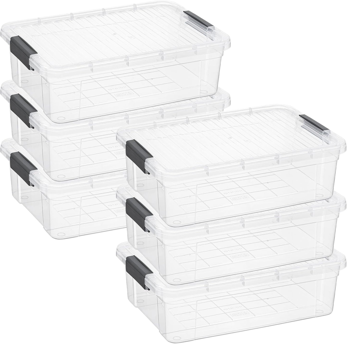Superio 6 Pack Clear Plastic Storage Container with Lid Home - 13.7 Qt, Office Organizer Storage Bin, Stackable, For Closet, Under the Bed, or Locker, Use for Clothes, Food, Toys, Supplies, Linen.