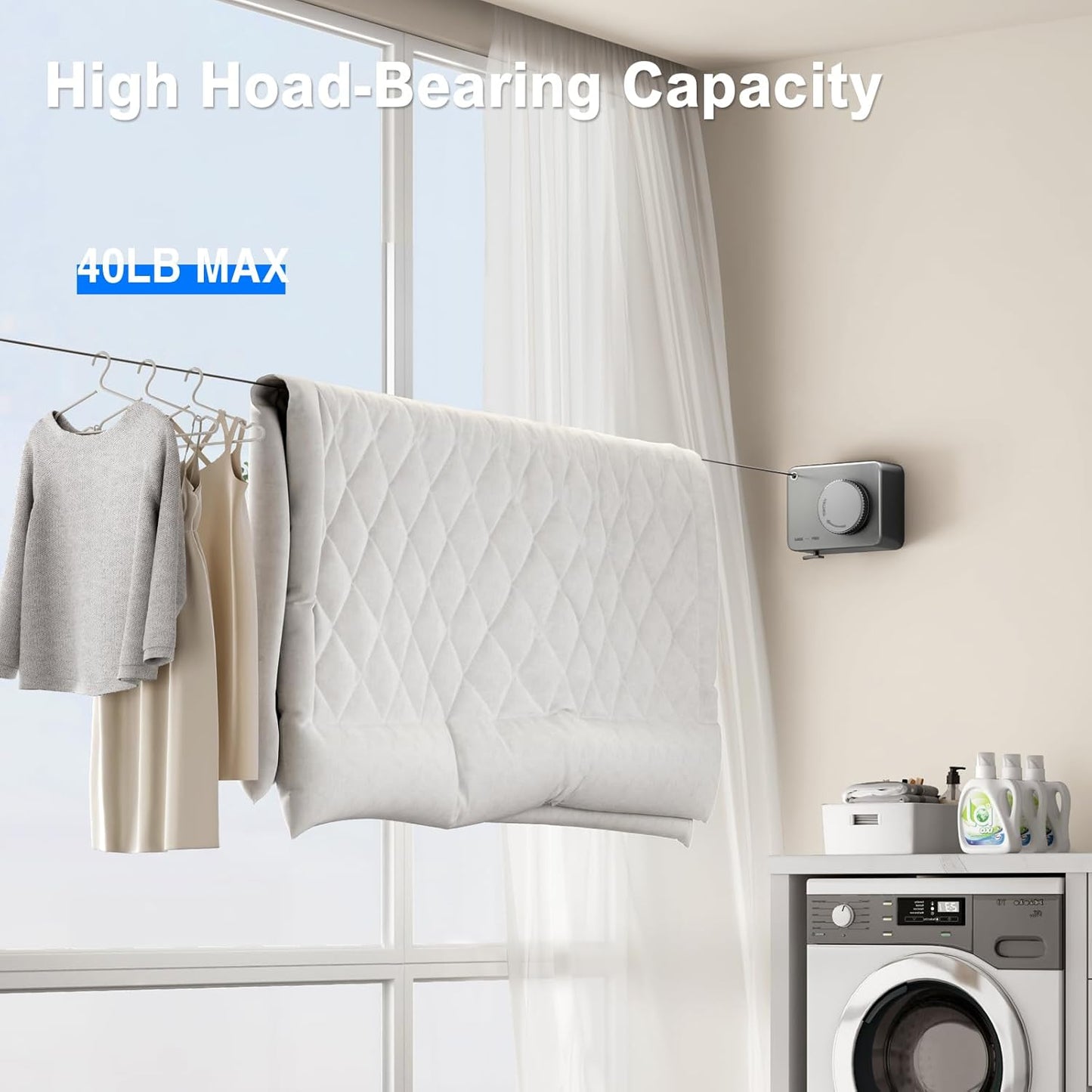 Retractable Clothesline Indoor, Non-Sagging Outdoor Clothes Line Retracting Heavy Duty Clothes Drying Laundry Line Wall Mounted Stainless Steel Line-13.8 Feets(Gray)
