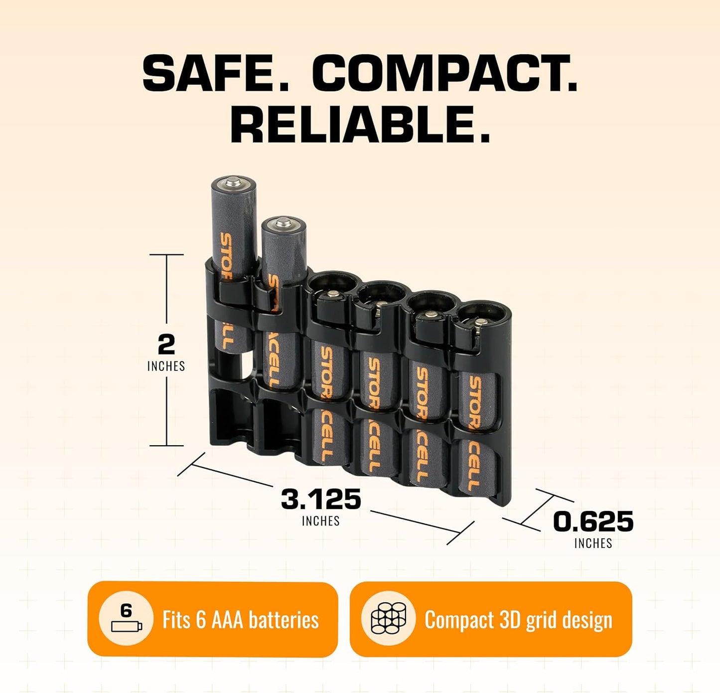 Storacell Slimline AAA-6 Battery Storage Caddy and Dispenser (Pack of 2), Black, Holds 6 AAA Batteries, (Not Included), Durable & Compact Design, The Original Battery Caddy, Made in The USA