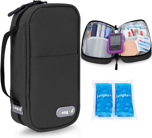 YOUSHARES Insulin Cooler Case - Travel Medicine Cooler Bag for Diabetes Supplies, Insulin Pen Case with 2 TSA Approved Gel Ice Packs (Black)