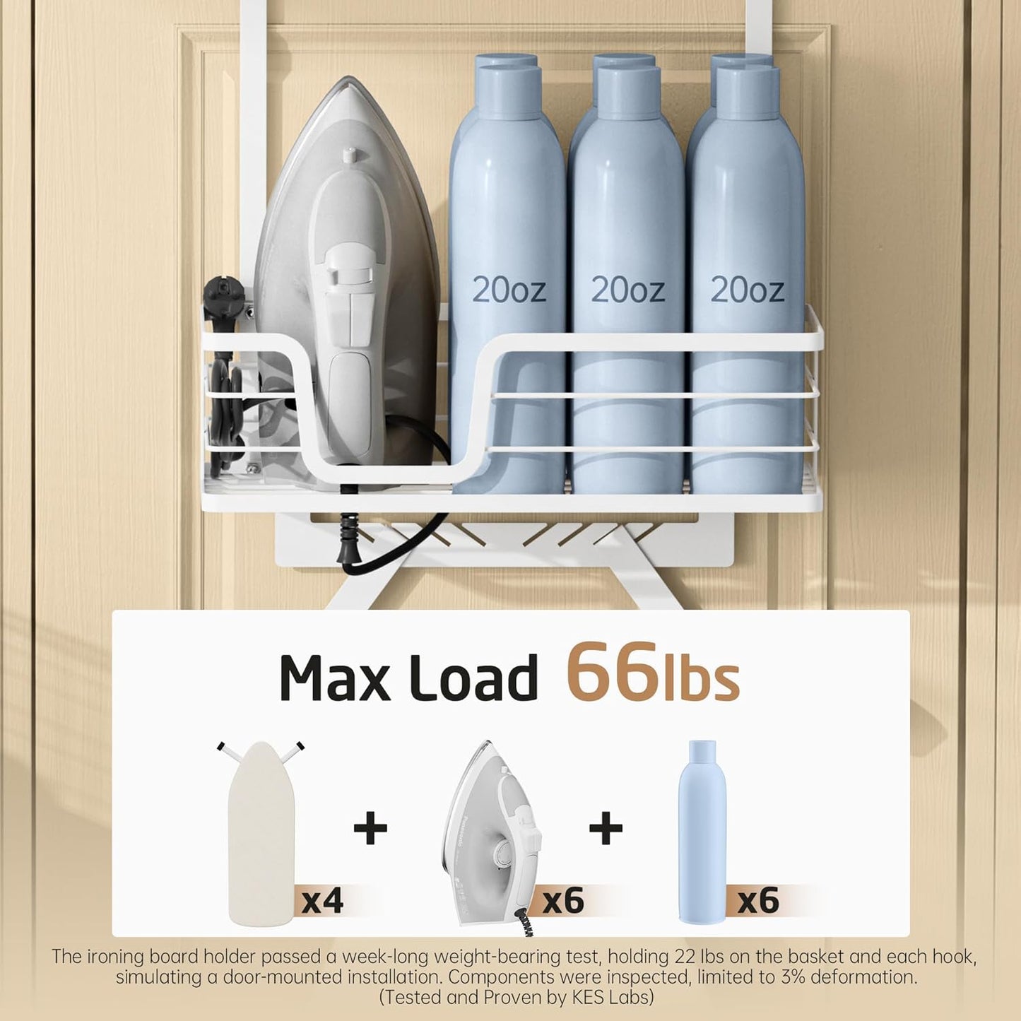 KES Ironing Board Hanger, Over The Door Ironing Board Holder Door Mount with Storage Shelf Y and T Shaped Fits for 1 3/4 Doors White, HIR501B-WH