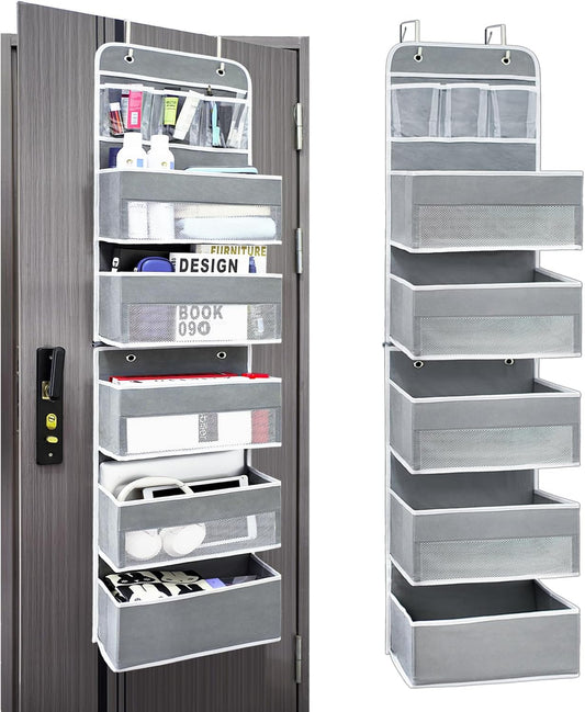 Over The Door Organizer Storage, 6 Shelf of Reinforcement Anti-Tilt Can Bear 44lb Bathroom Organization and Storage, Suitable for Bedroom, Pantry, Kitchen, Grey