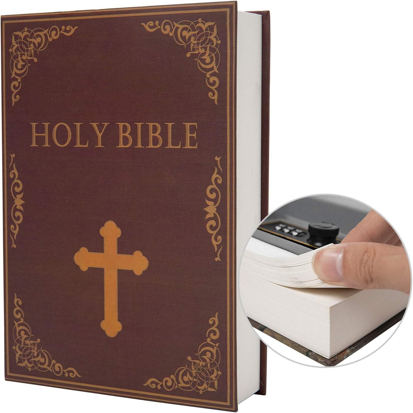 Real Paper Transfer Book Safe, Hollow with Secret Hidden Compartment, Combination Lock, 8.7"×6"×2" (Bible-Combination)