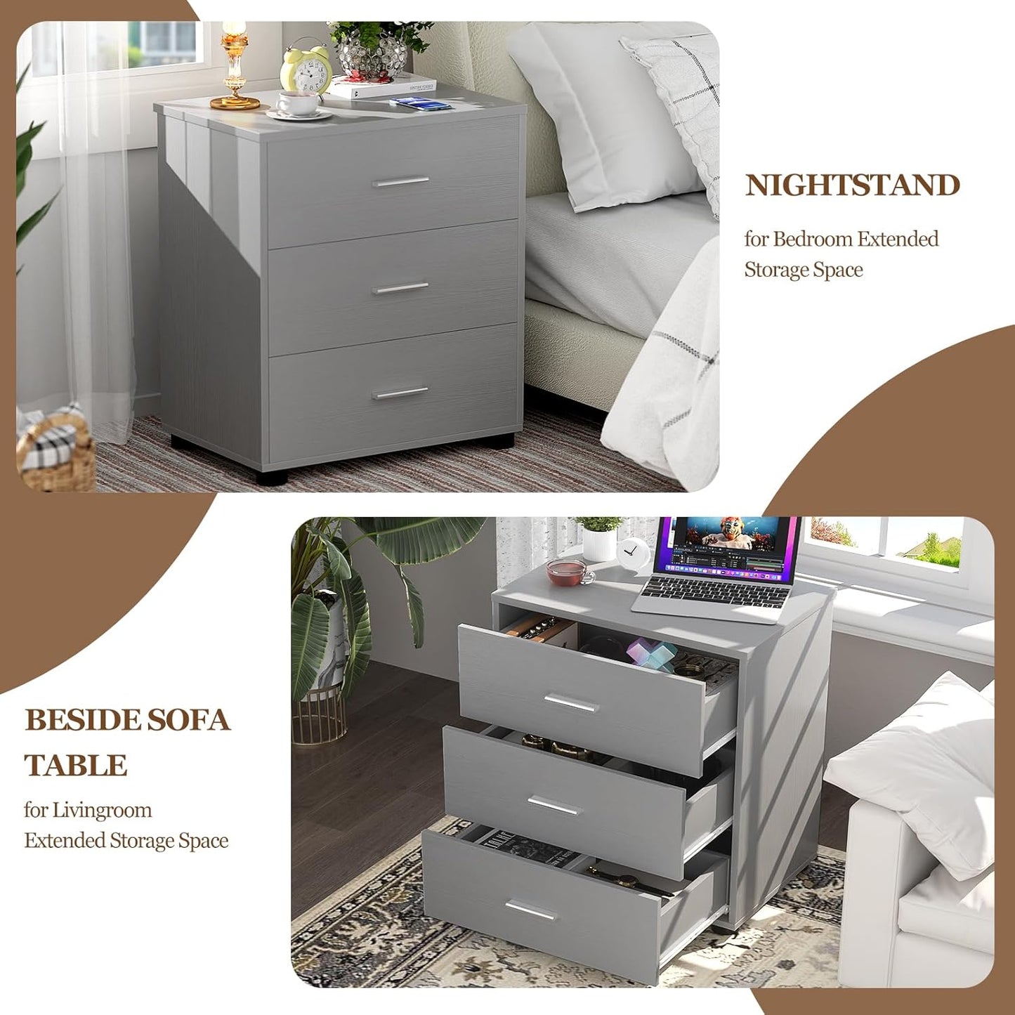 Aheaplus Closet Drawers Set of 2, Wood Closet Organizers and Storage with 3 Drawers, Closet Drawers Organizer System, Nightstands Bedside End Table with 3 Drawers Storage for Bedroom, Grey
