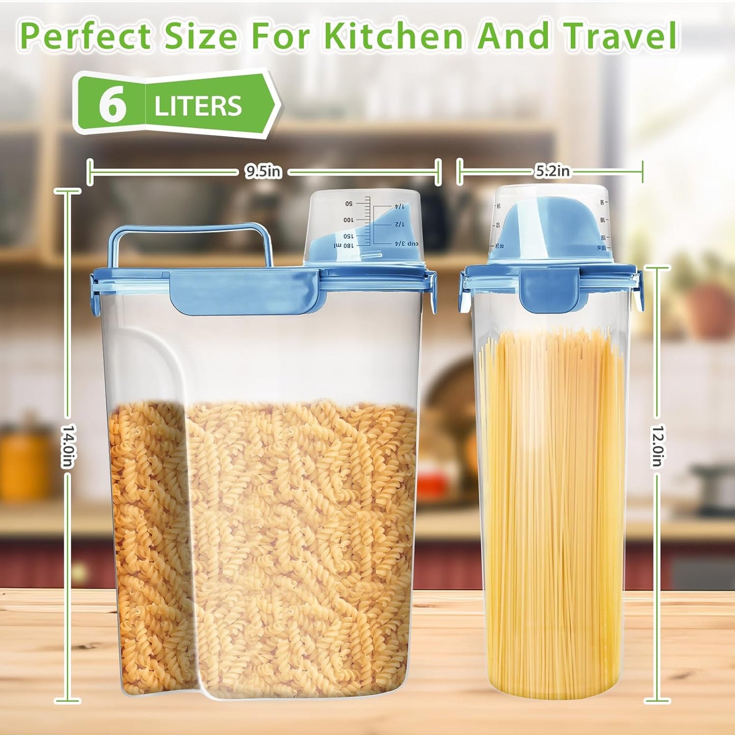 Rice Storage Container, 5 to 10lb Dry Food Airtight Dispenser, Pet Dog Cat Food Canister, BPA Free Clear Plastic Kitchen and Pantry Bin for Oatmeal, Cereal, Pasta, Flour Pack of 2 Blue