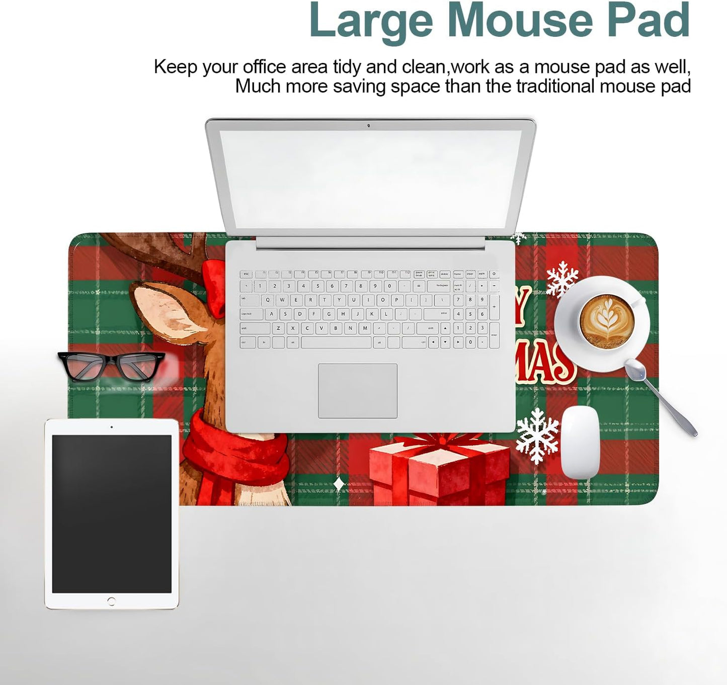 Merry Christmas-Elk Gaming Mouse Pad 31.5"x11.8"Desk Mat Anti-Slip Rubber Base & Durable Stitched Edges for Gamers Smooth Mouse Writing Surface for Desk Office/Home
