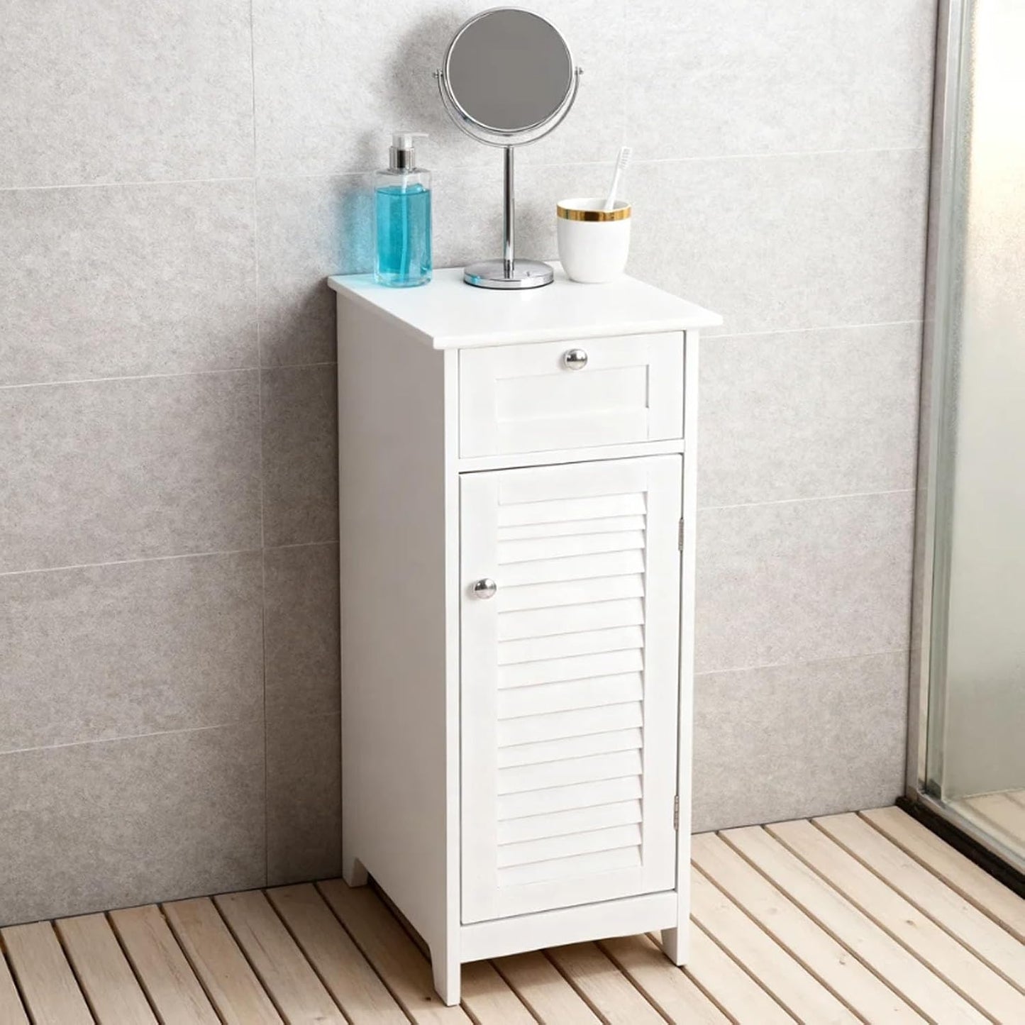 Modern Style Bathroom Storage Cabinet Made of Sturdy MDF Equipped with Anti Tipping Device and Anti Slip Felt mat 12.6x11.8x34.3in White, for bathrooms Kitchens