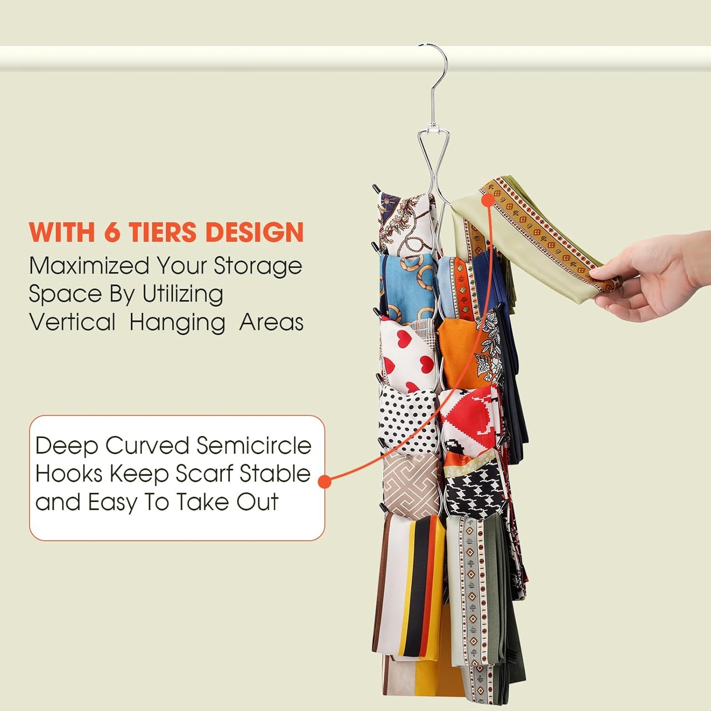 Scarf Hanger 2 Pack 24 Storages,Purse Hanger with 360 Swivel Hook,Scarf Organizer Scarf Hangers for Closet,for Scarves, Shawl,Belt,Purse & Baseball Cap