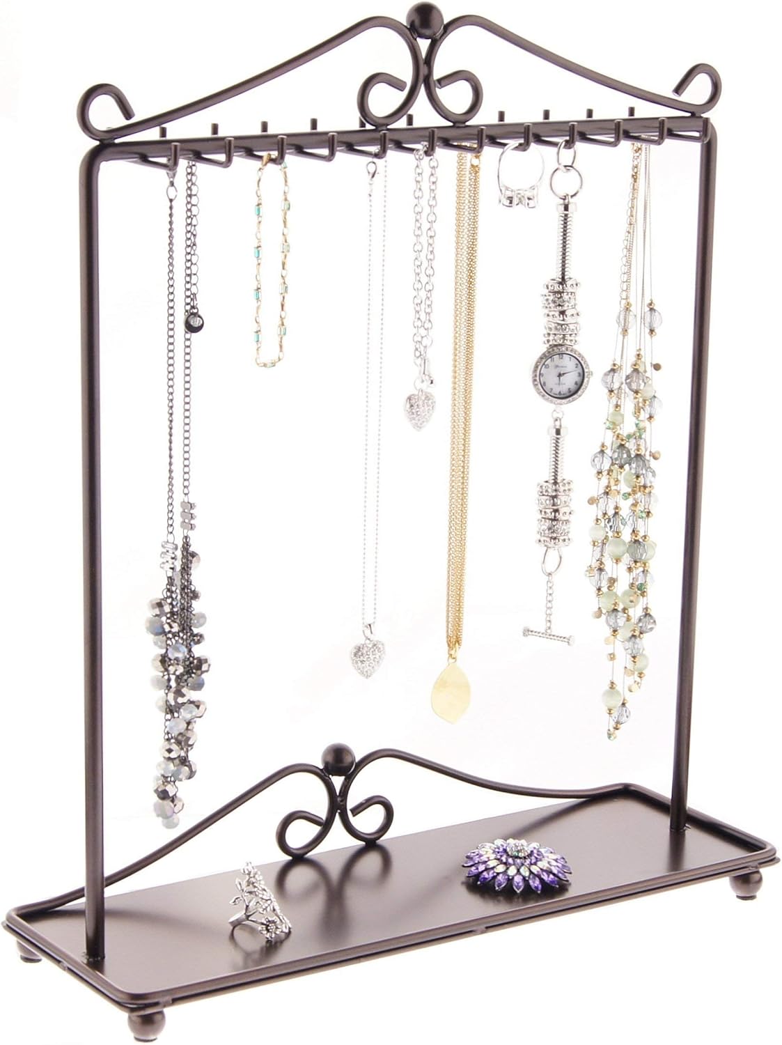 Angelynn's Sturdy Long Necklace Holder Organizer Tall Tabletop Pendant Display Stand, Freestanding Large Capacity Jewelry Tree, Calla Rubbed Bronze 13 1/2" Wide x 15 3/4" Tall