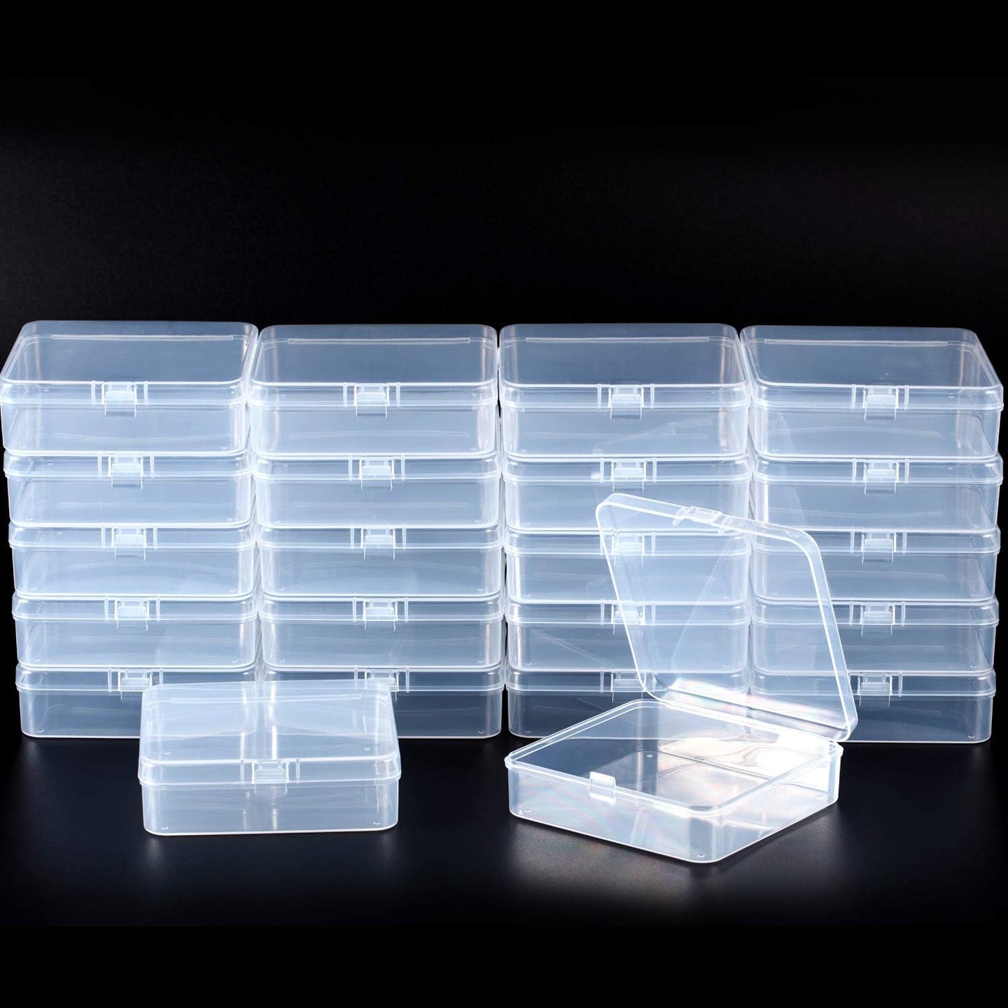 SATINIOR 24 Packs Small Clear Plastic Beads Storage Containers Box with Hinged Lid for Storage of Small Items, Crafts, Jewelry, Hardware (3.7 x 3.7 x 1.18 Inches)