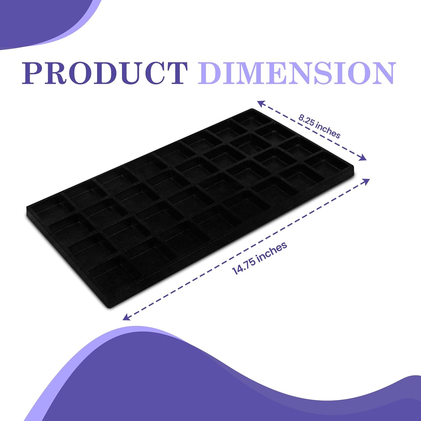 Novel Box 5 Pack 32-Slot Black Liner Jewelry Storage Tray Inserts 14.75x8.25x1 Inches - Jewelry Organizer Pad for Drawers & Store Displays - Jewelry Display Pads for Rings Earrings & Pendants