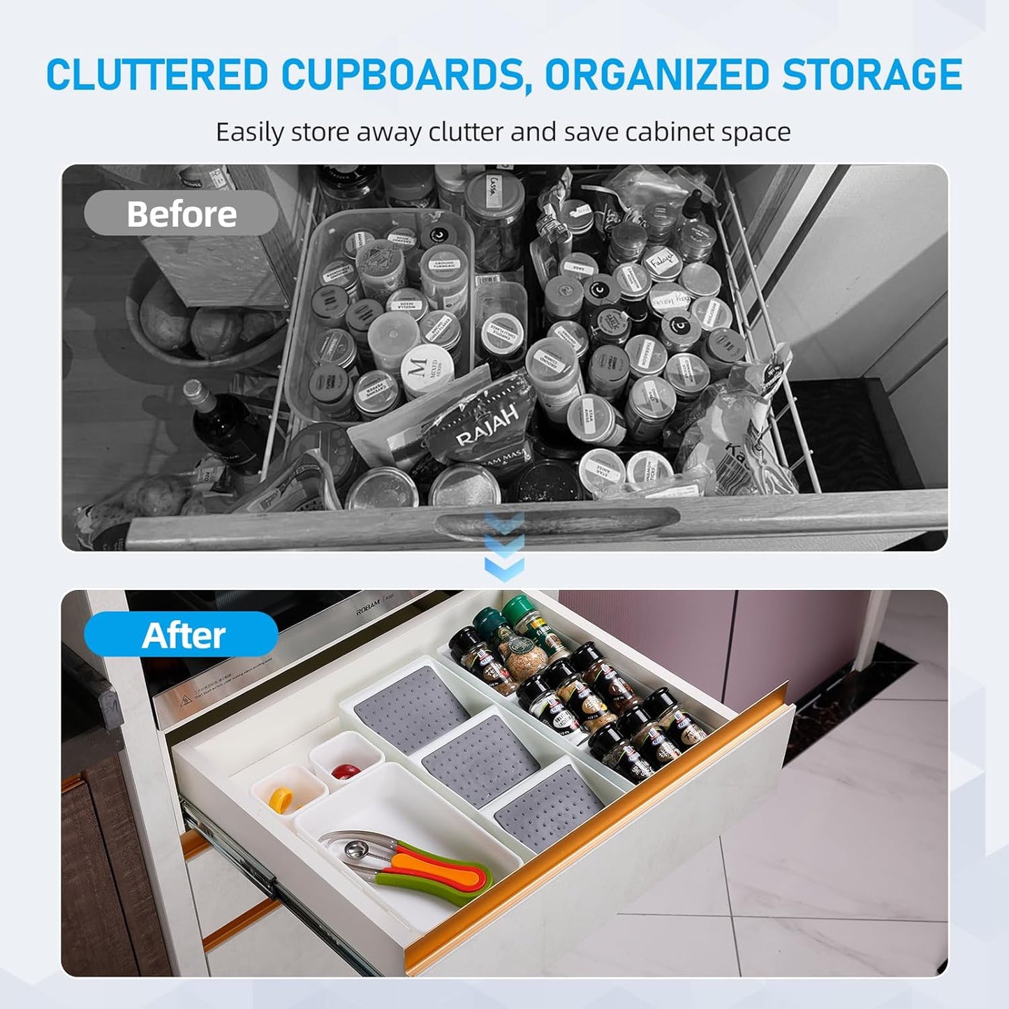 Kitchen Drawer Organizer,2 Pack,Pantry Organizers and Storage,Spice Rack Organizer for Cabinet, Making up Organizer, Bottle Rack,Bottles Holder,Spice Bottle Organizer