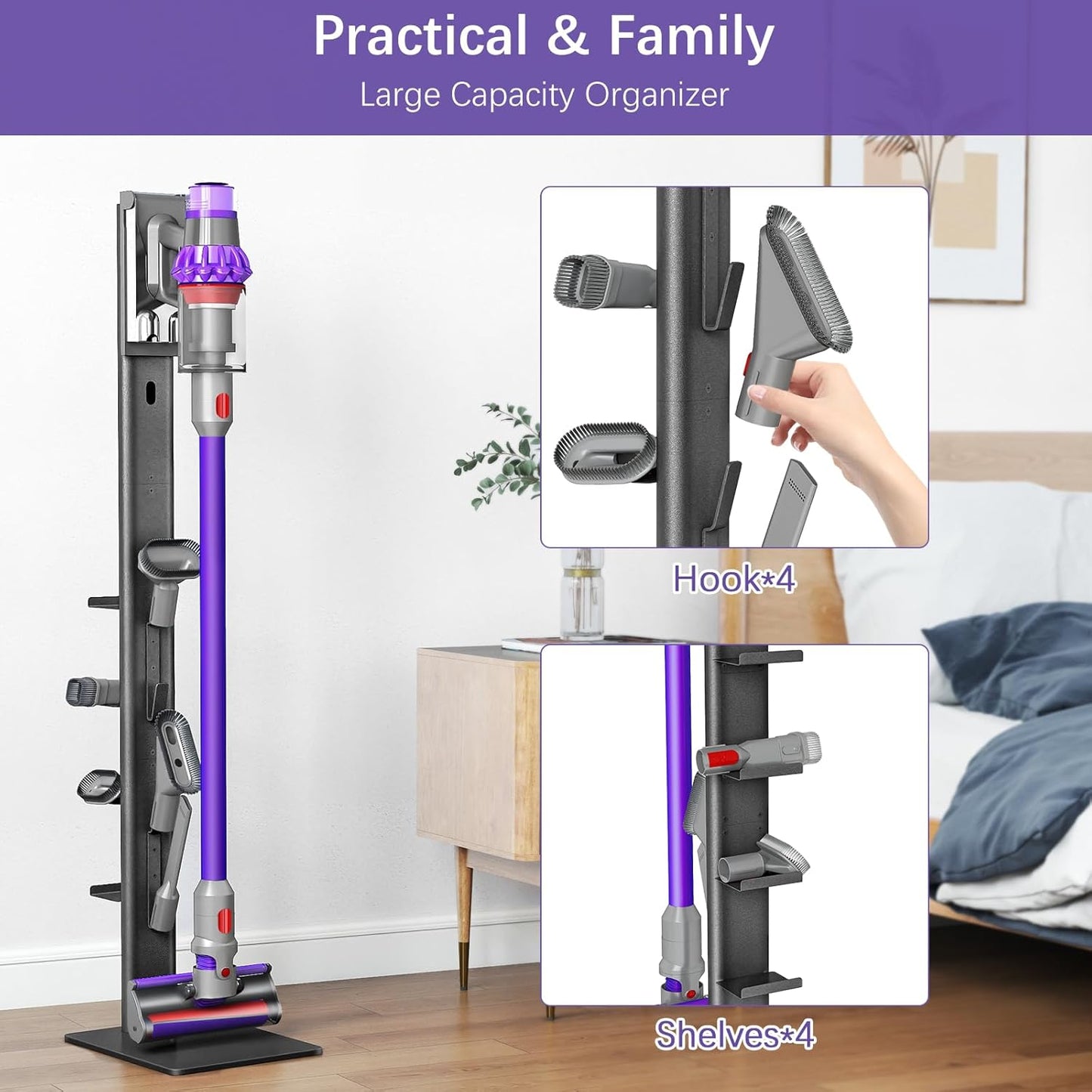 Storage-Stand-Docking-Station-Holder Compatible with V15 Detect V11 V10 V8 V7 V6 Cordless Vacuum Cleaners, Stable Metal Organizer Rack(White, 5 Hooks)