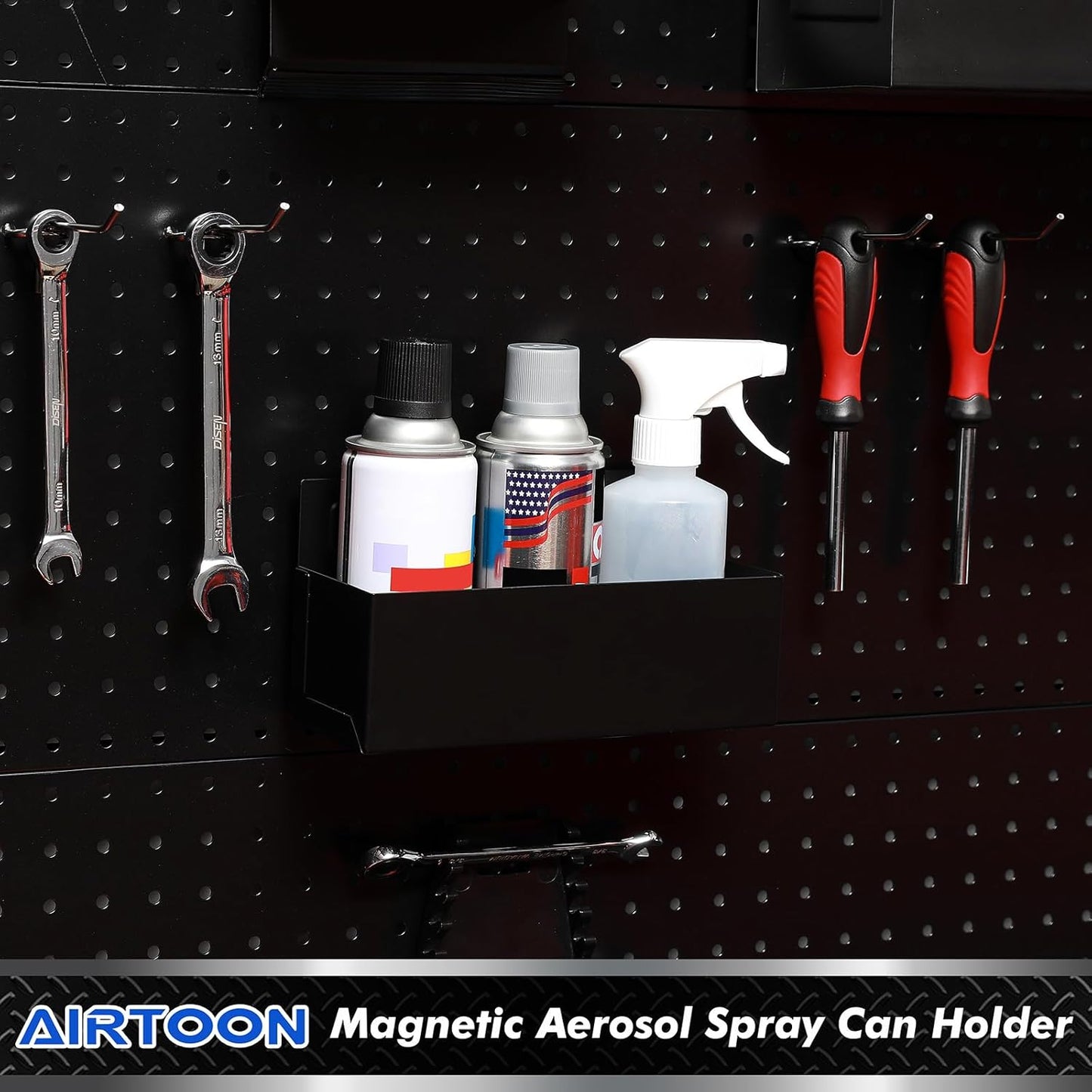 AIRTOON Magnetic Aerosol Spray Can Holder, Magnetic Bottle Holder for Garage, Workspace and Home, Black