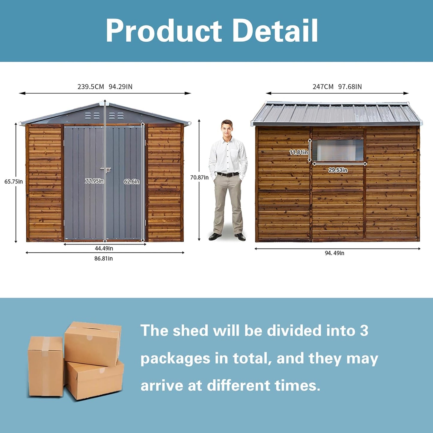 Shed 8' x 8' Storage Shed, 8x8 FT Wood Sheds & Outdoor Storage Clearance, Utility and Tool Garden Shed, Waterproof Storage Shed Large with Lockable Doors for Backyard, Patio, Outside