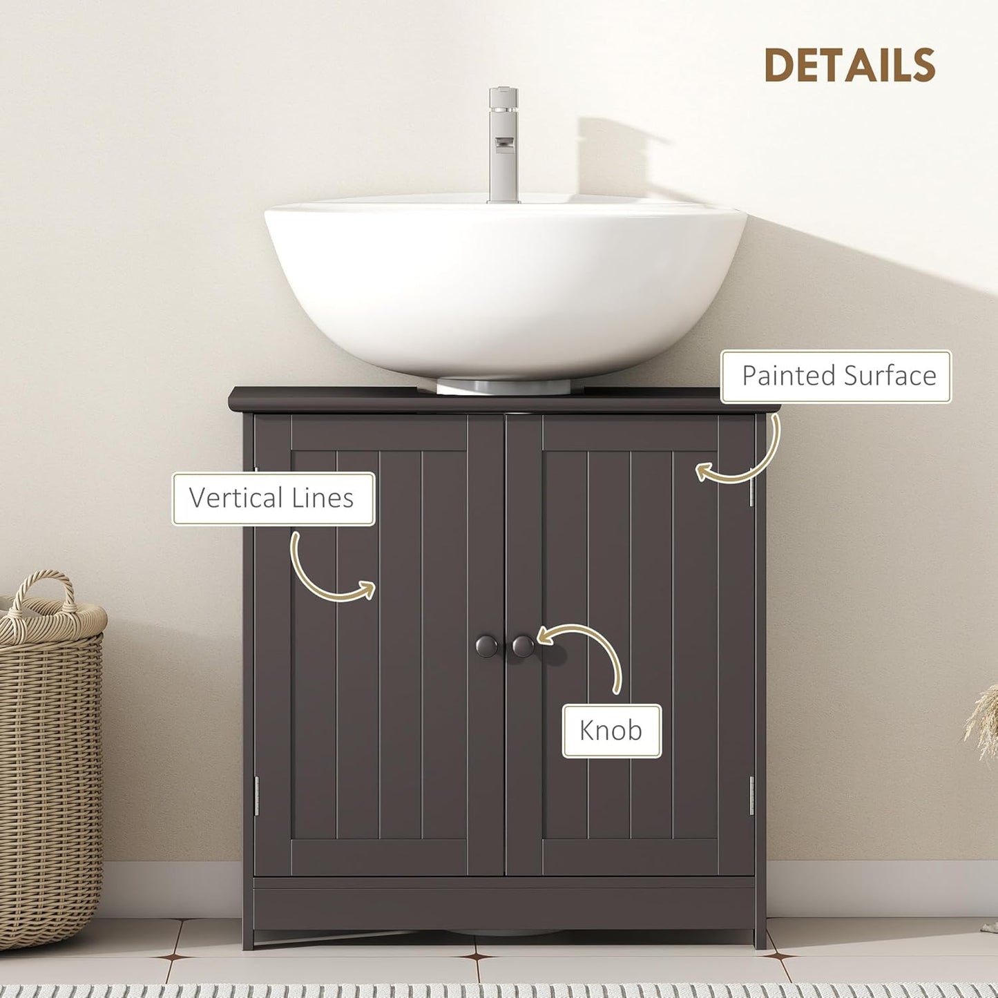 HOMCOM Under Sink Bathroom Cabinet, Pedestal Sink Storage Cabinet with 2 Doors, Shelf and U-Shape, Coffee