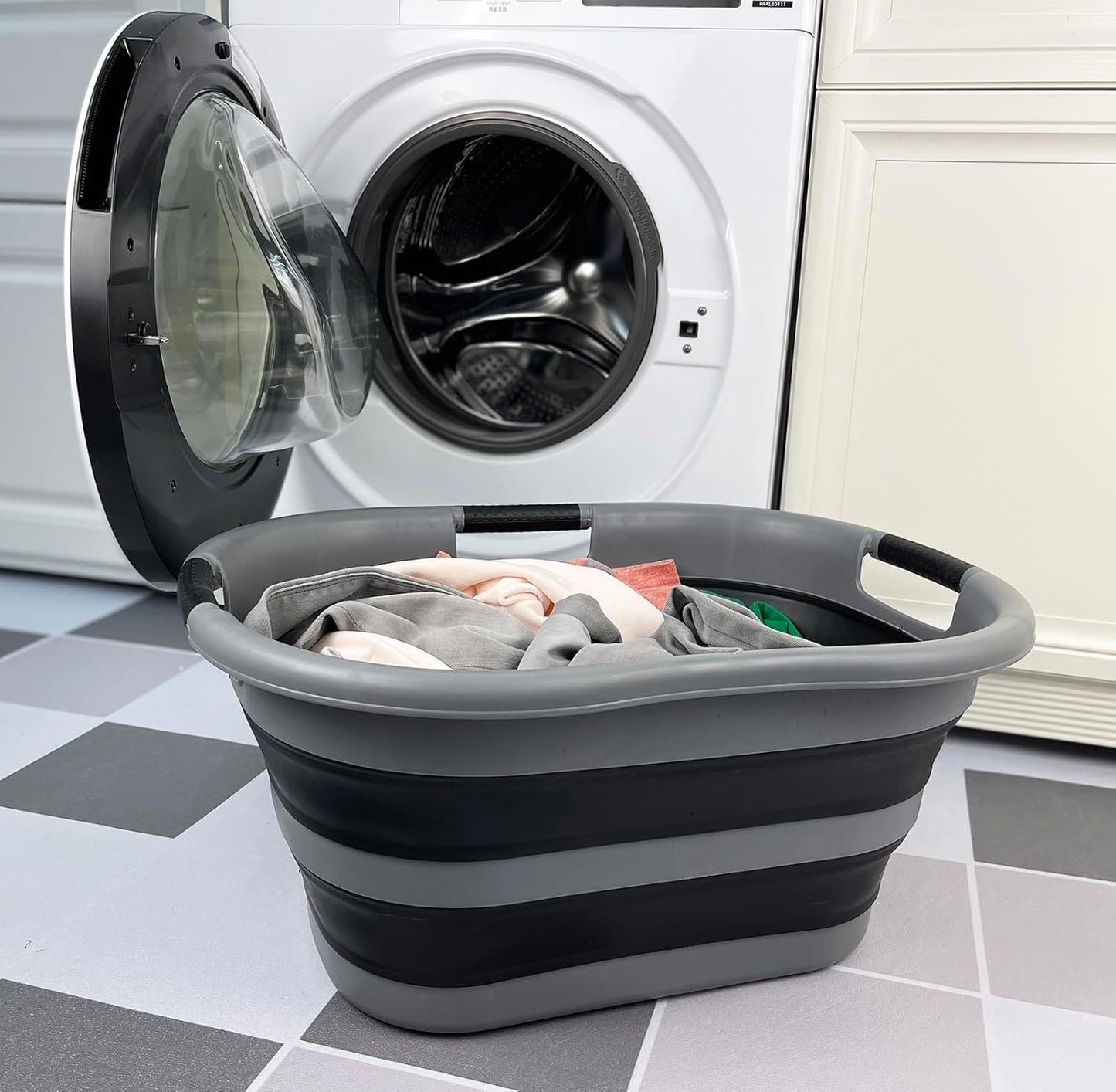 SAMMART 40L (10.5 Gallon) Collapsible Plastic Laundry Basket - Space Saving Storage Container/Organizer - Portable Washing Tub - Foldable Pop Up Hamper/Basket (2, Grey+ Black)